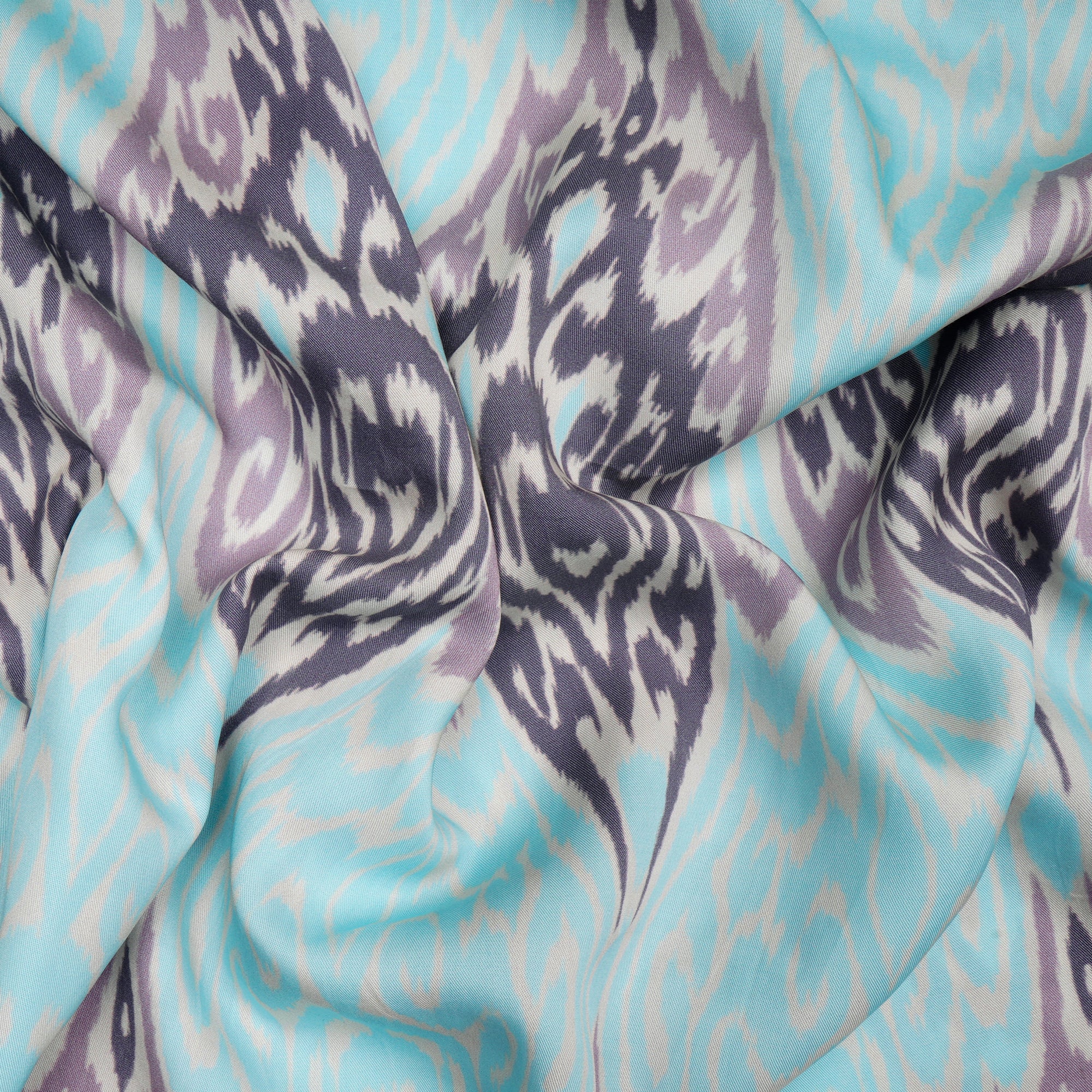 Sky Blue Ikat Pattern Digital Print Fancy Linen Fabric