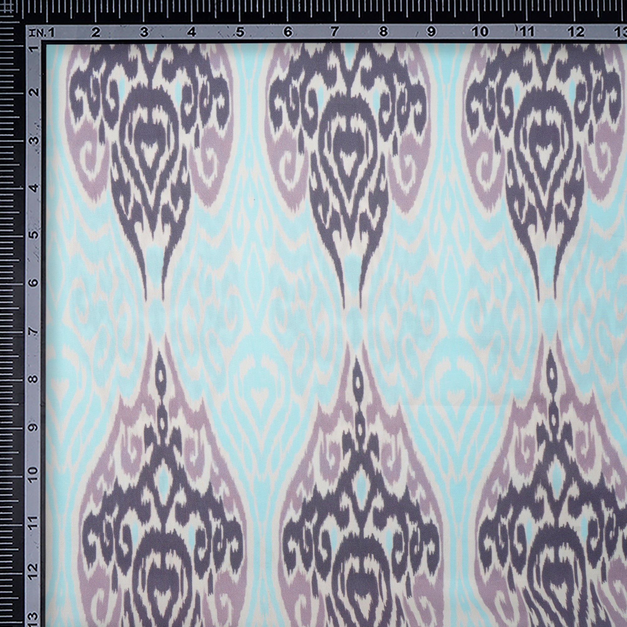 Sky Blue Ikat Pattern Digital Print Fancy Linen Fabric