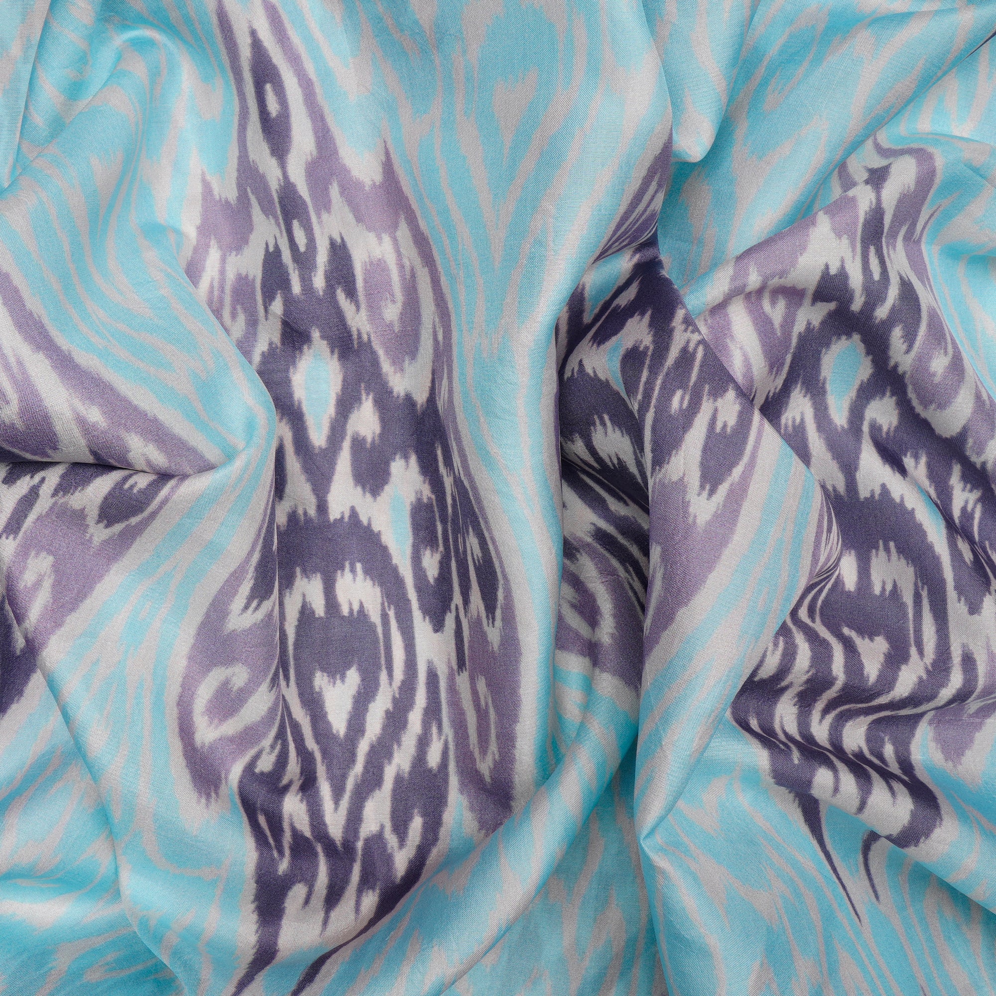 Ice Blue Ikat Pattern Digital Print Mulbury Silk Fabric