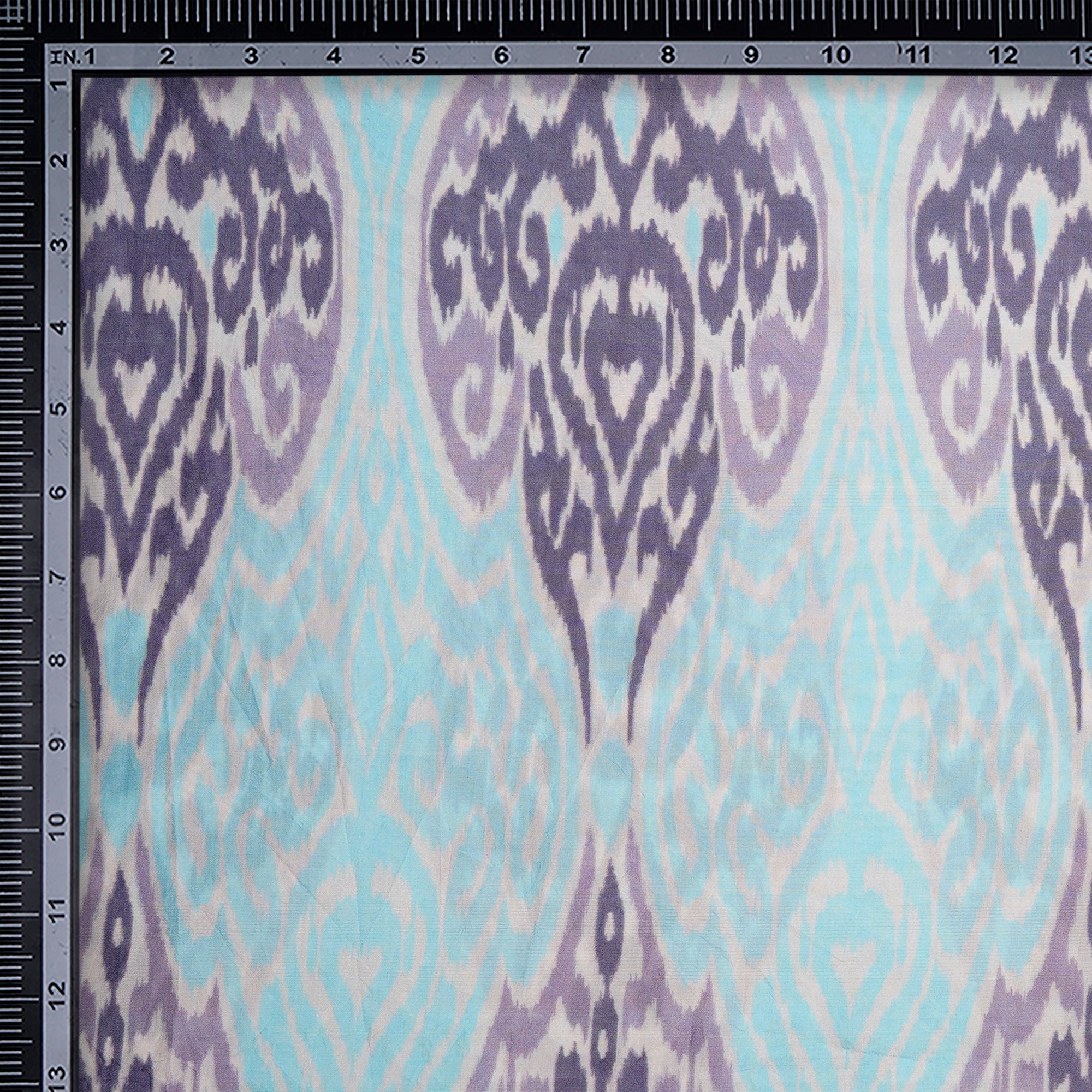 Ice Blue Ikat Pattern Digital Print Mulbury Silk Fabric