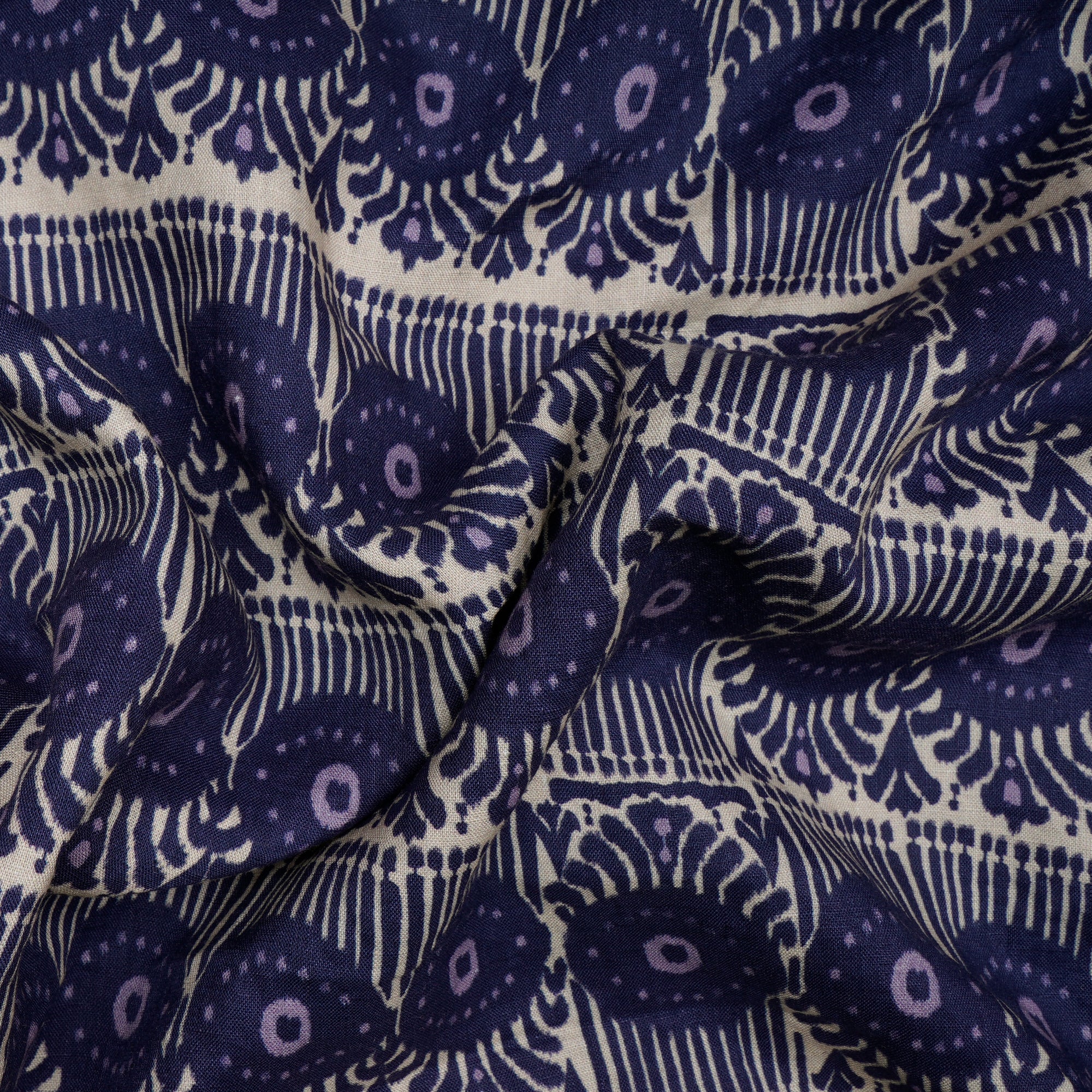 Orient Blue Ikat Pattern Digital Print Fancy Linen Fabric