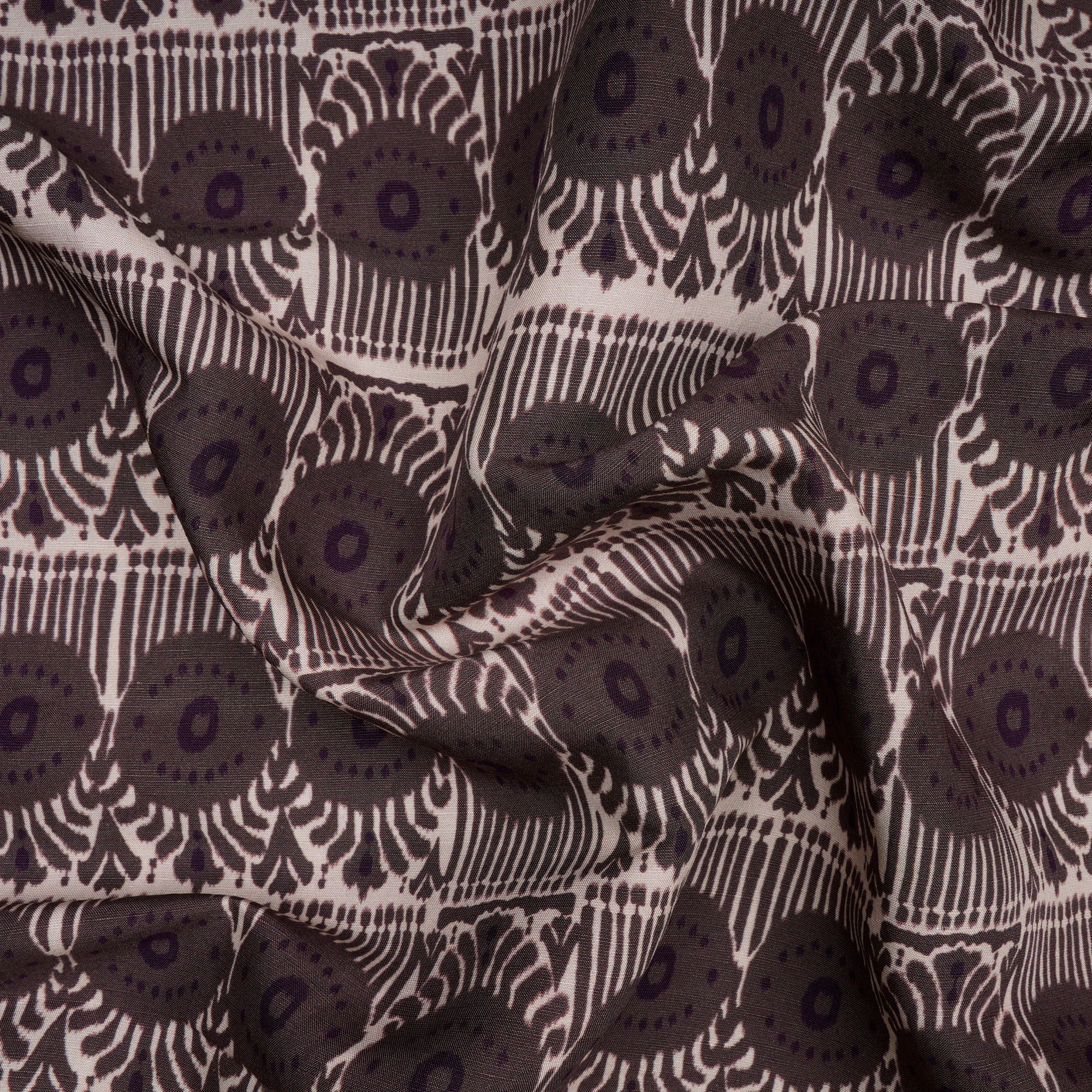 Taupe Gray Ikat Pattern Digital Print Fancy Linen Fabric