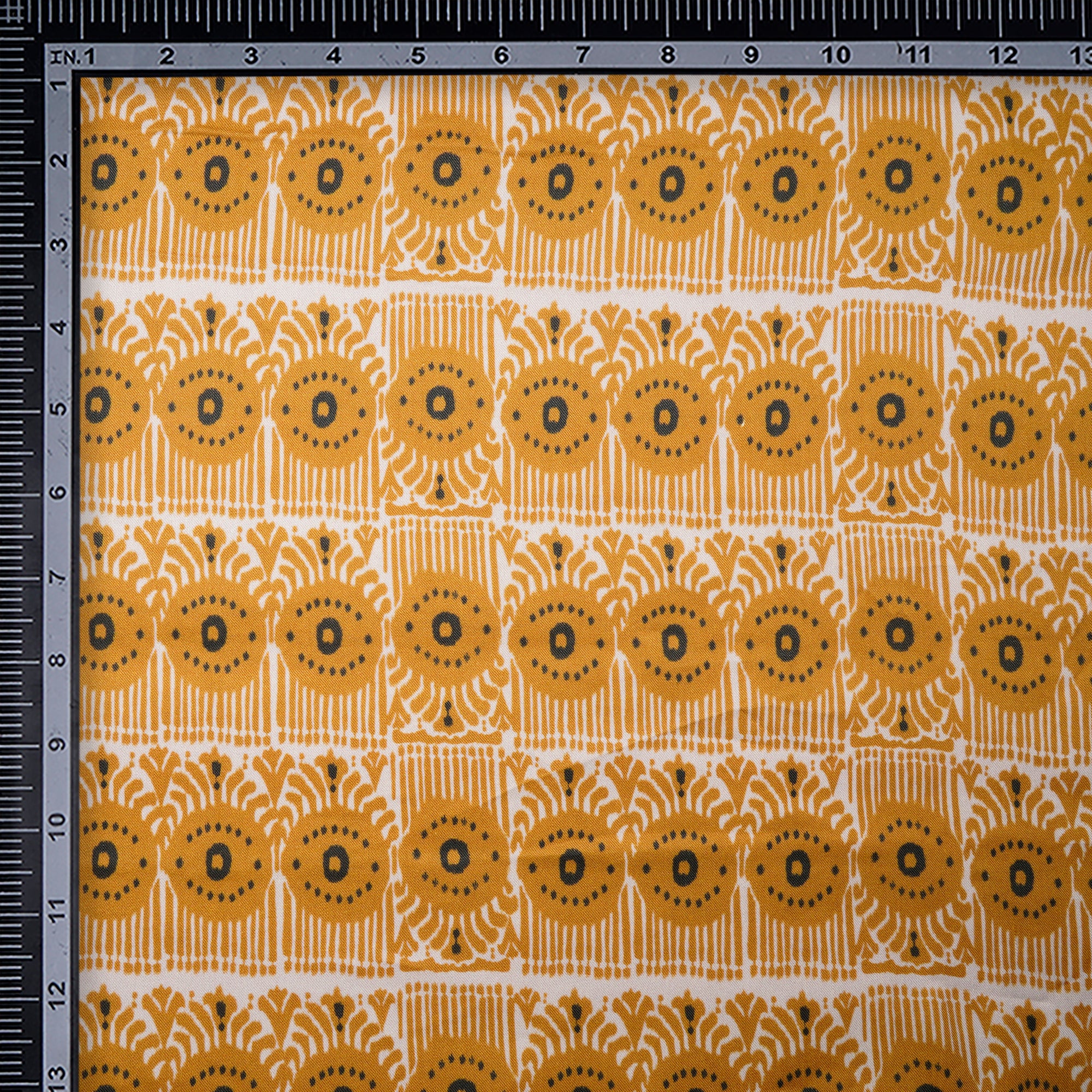 Mustard Yellow Ikat Pattern Digital Print Fancy Linen Fabric