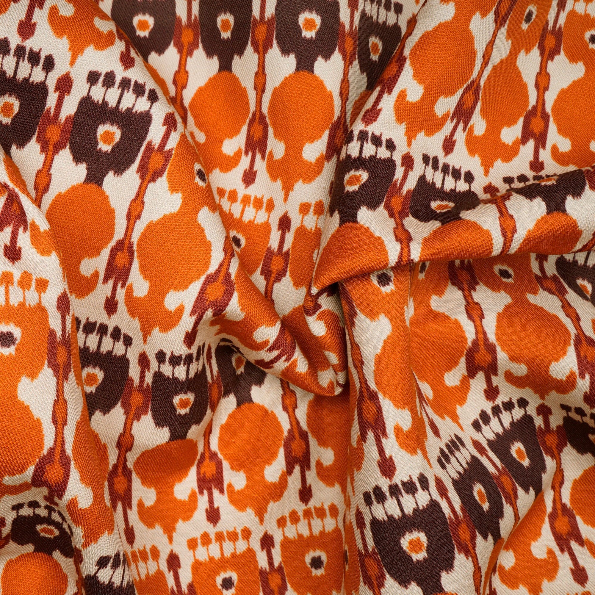 Orange-Red Ikat Pattern Digital Print Fancy Linen Fabric