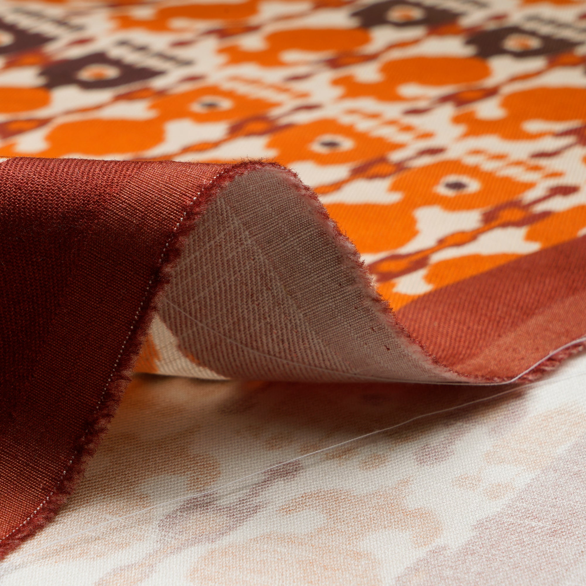 Orange-Red Ikat Pattern Digital Print Fancy Linen Fabric