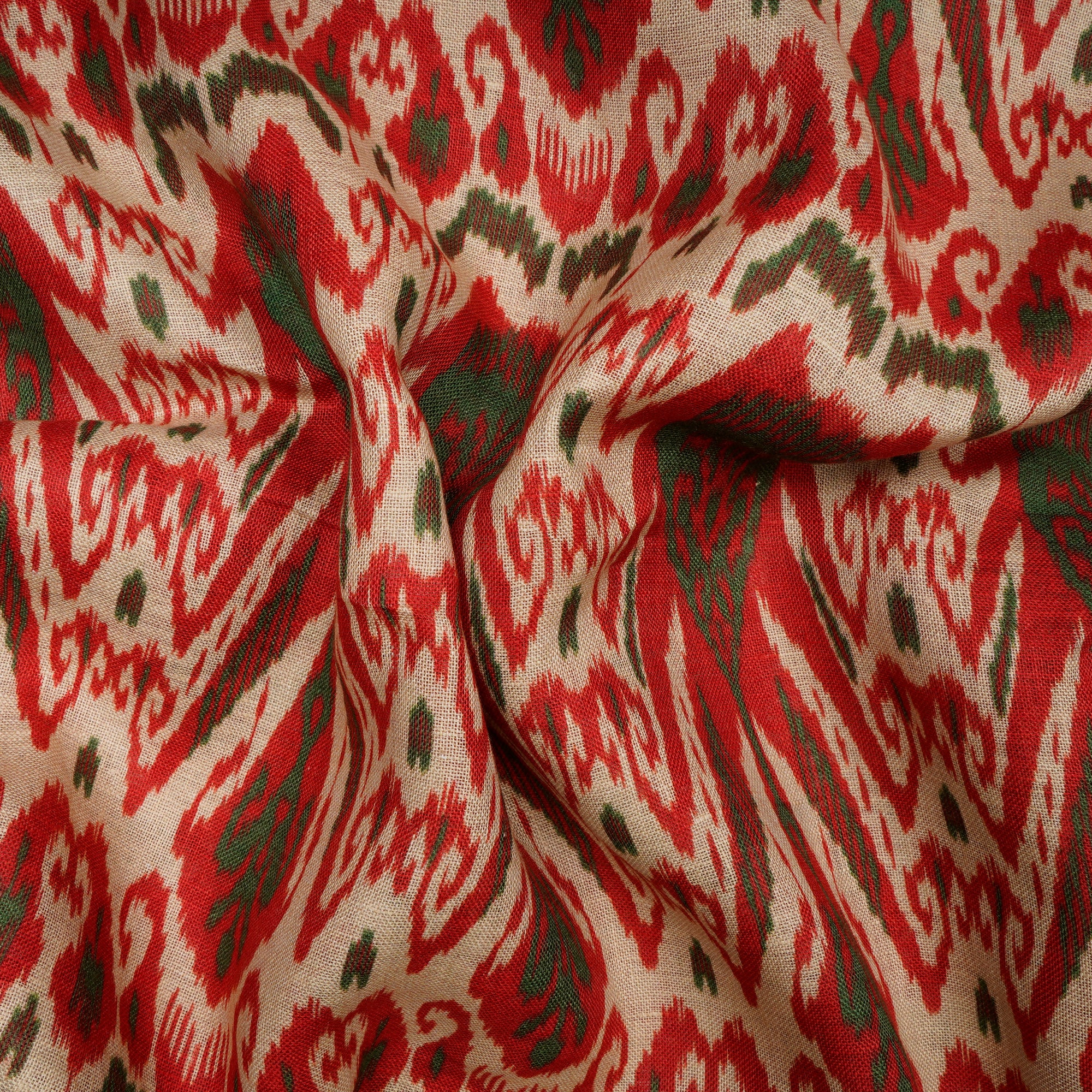 Green-Red Ikat Pattern Digital Print Fancy Linen Fabric