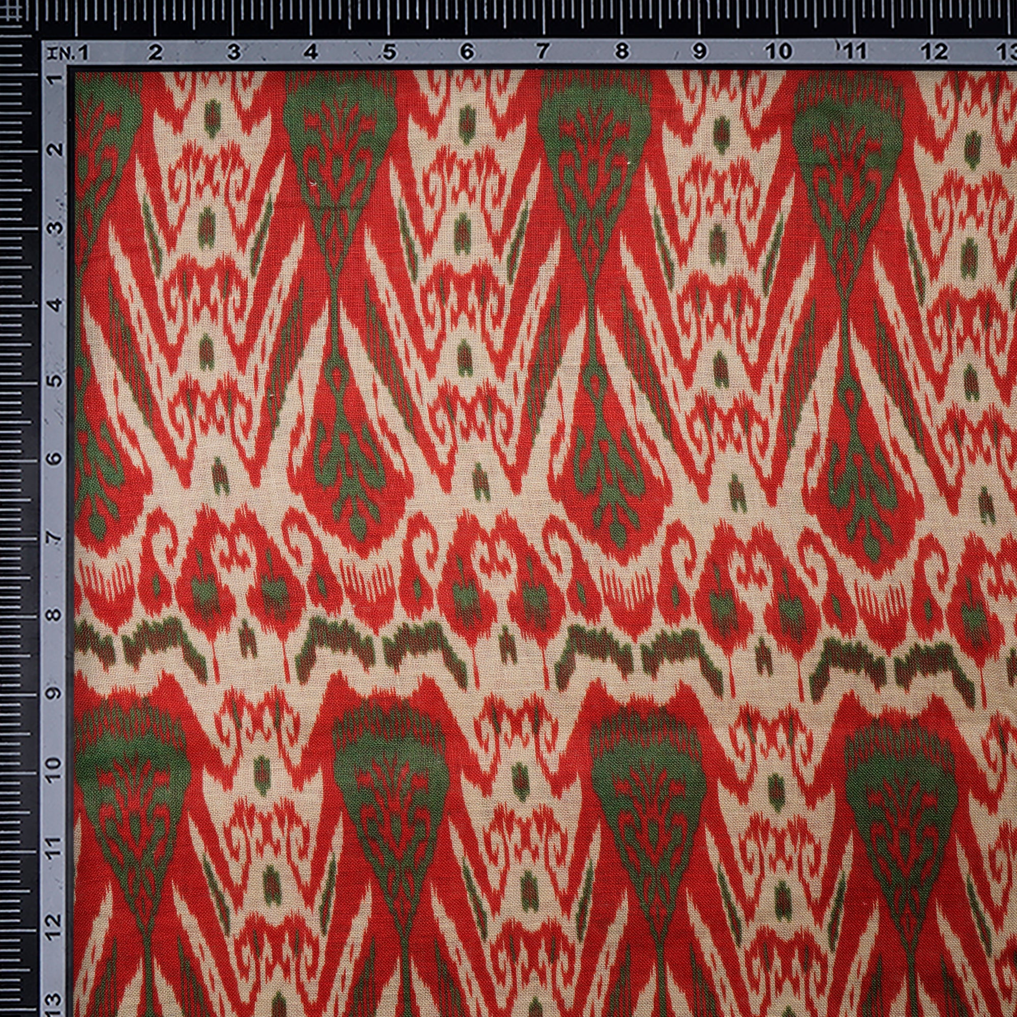 Green-Red Ikat Pattern Digital Print Fancy Linen Fabric