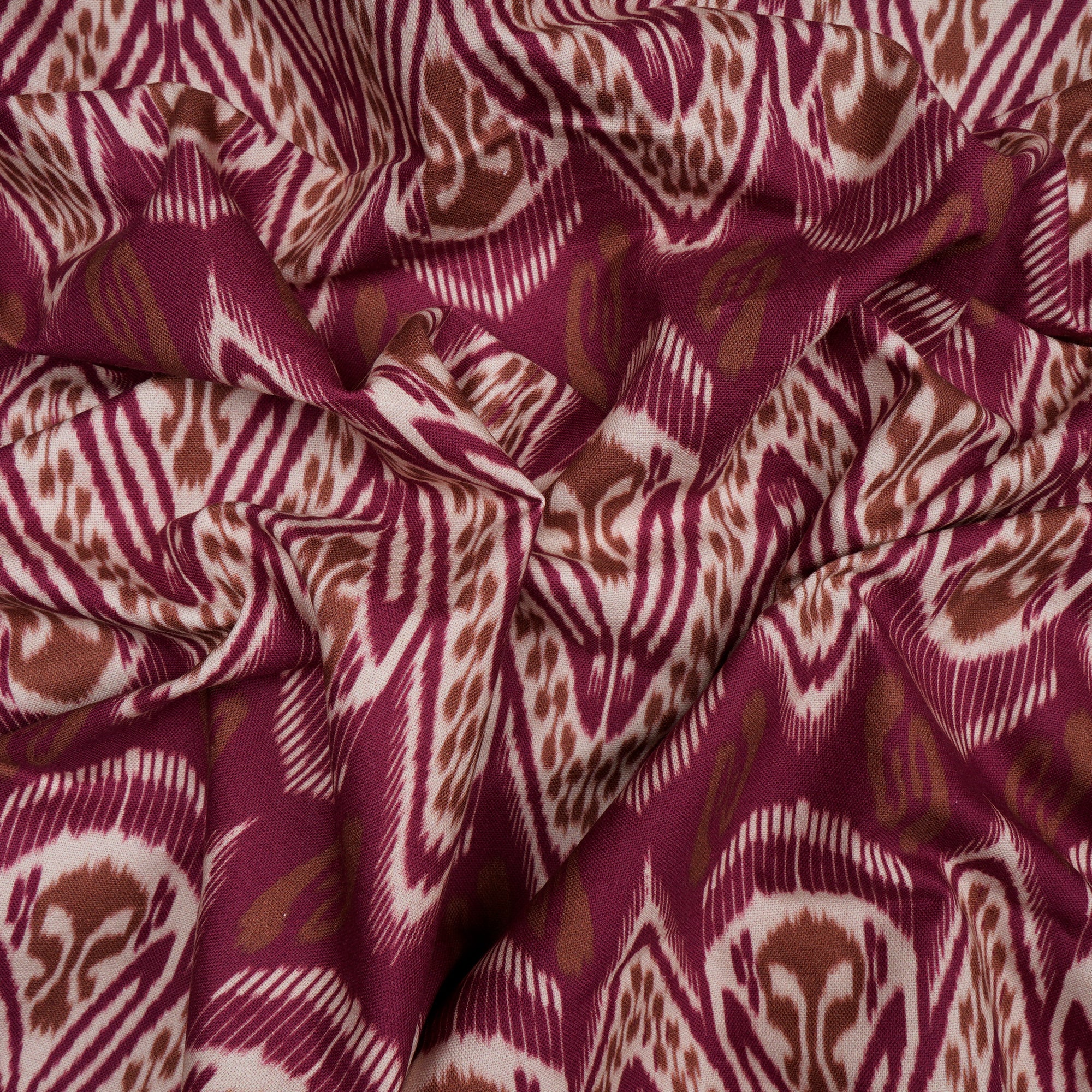 Magenta Ikat Pattern Digital Print Fancy Linen Fabric