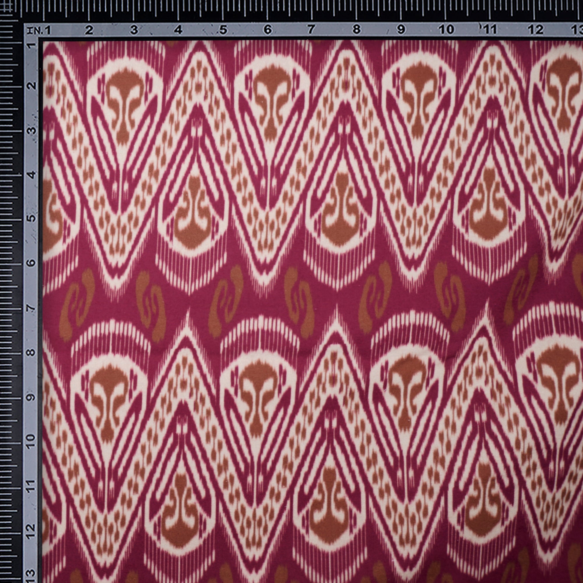 Magenta Ikat Pattern Digital Print Fancy Linen Fabric