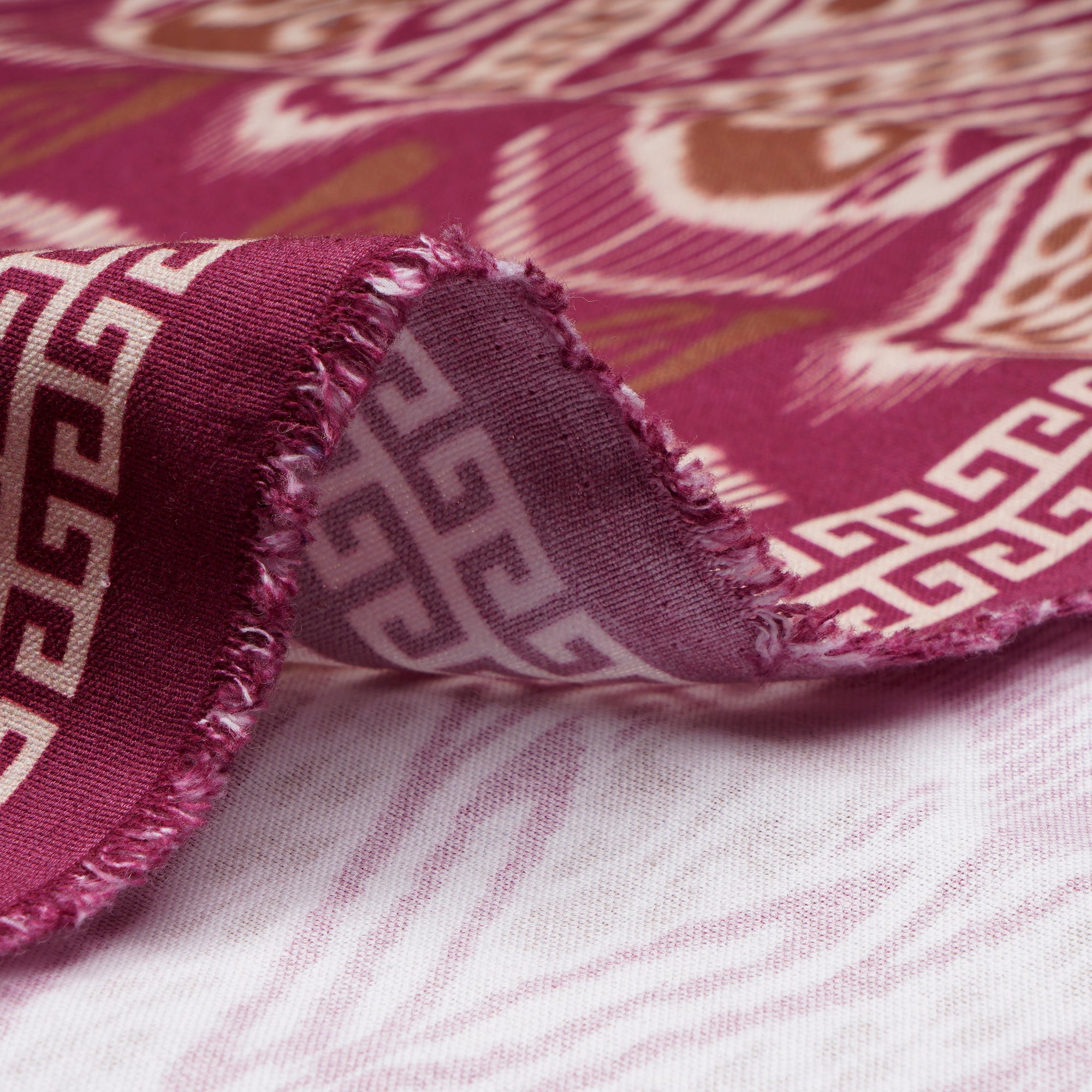 Magenta Ikat Pattern Digital Print Fancy Linen Fabric