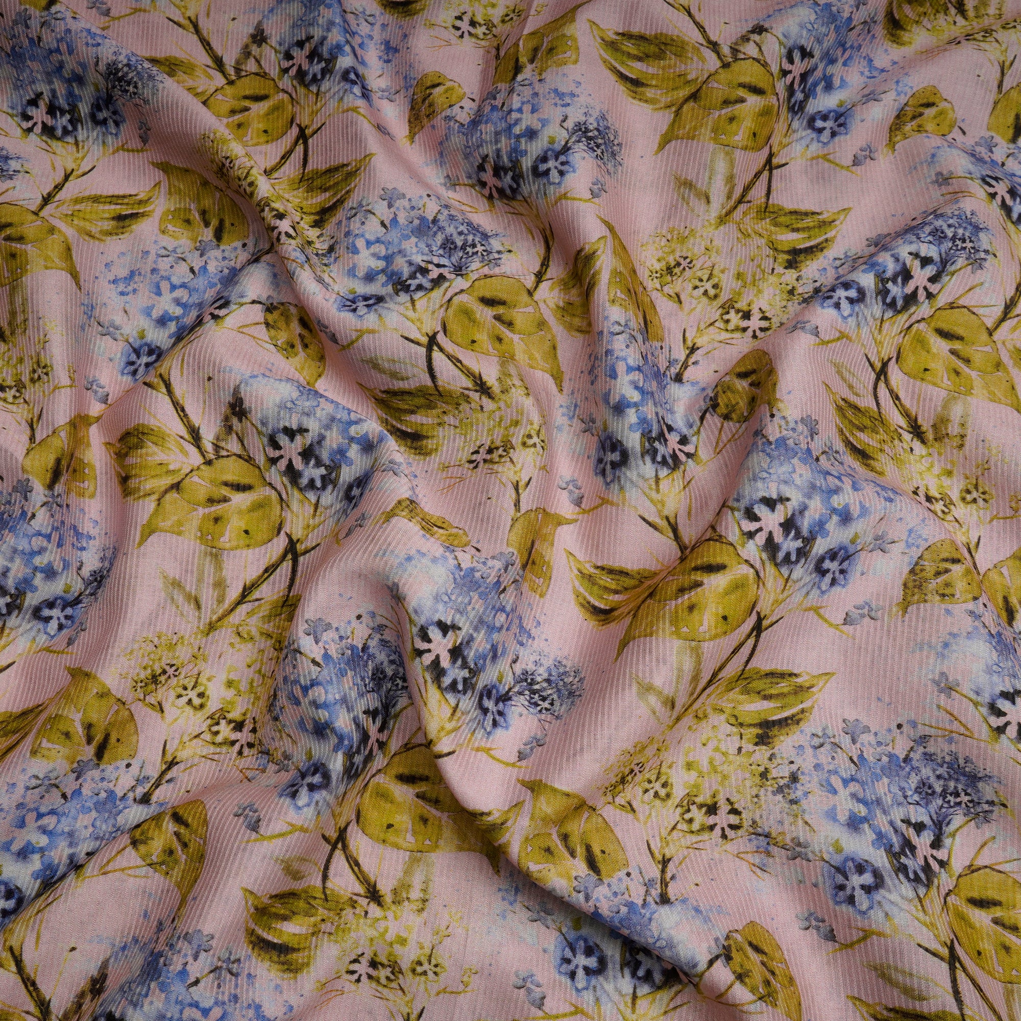 Pink-Blue Color Digital Printed Fancy Chanderi Fabric