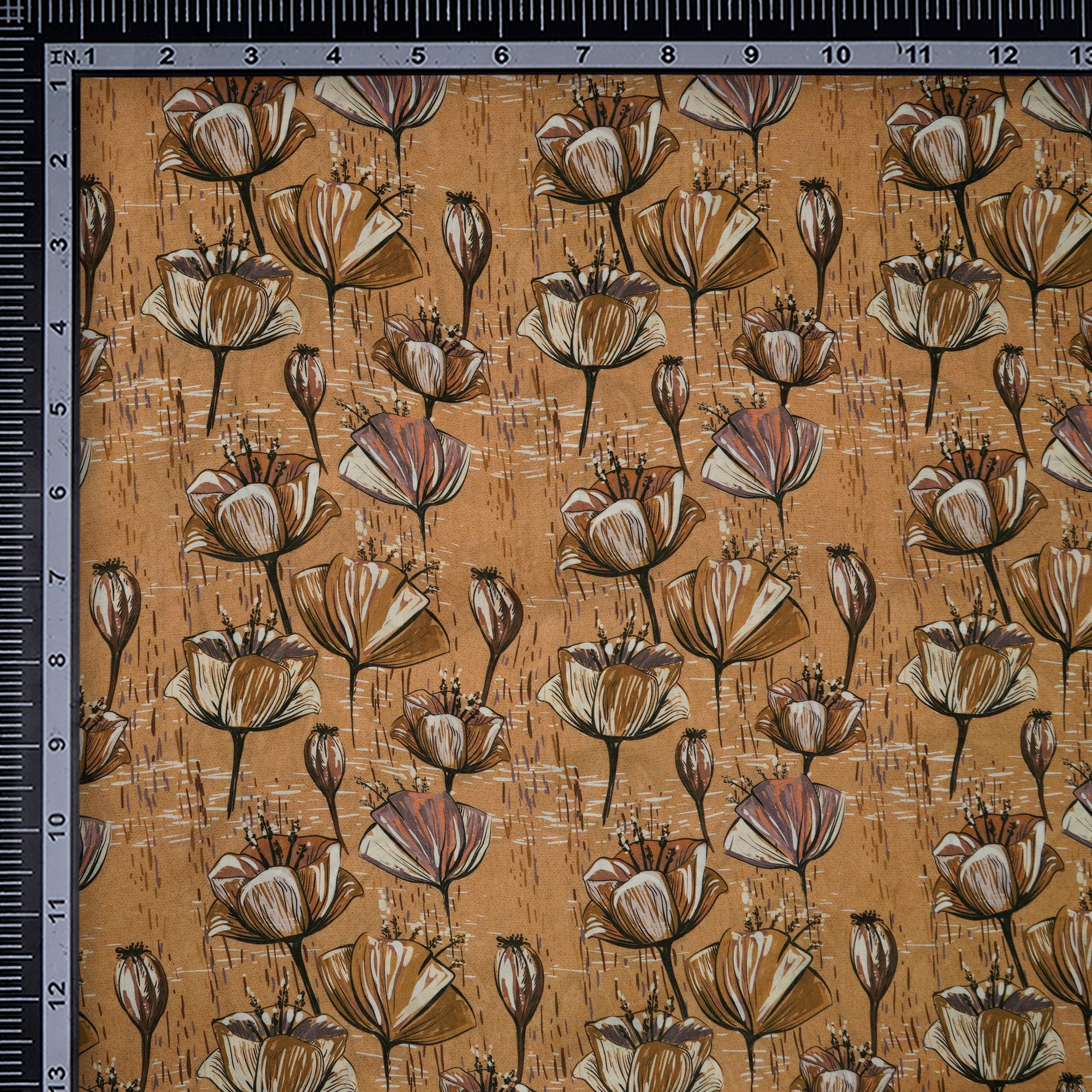 Beige Floral Pattern Digital Print Bemberg Modal Fabric