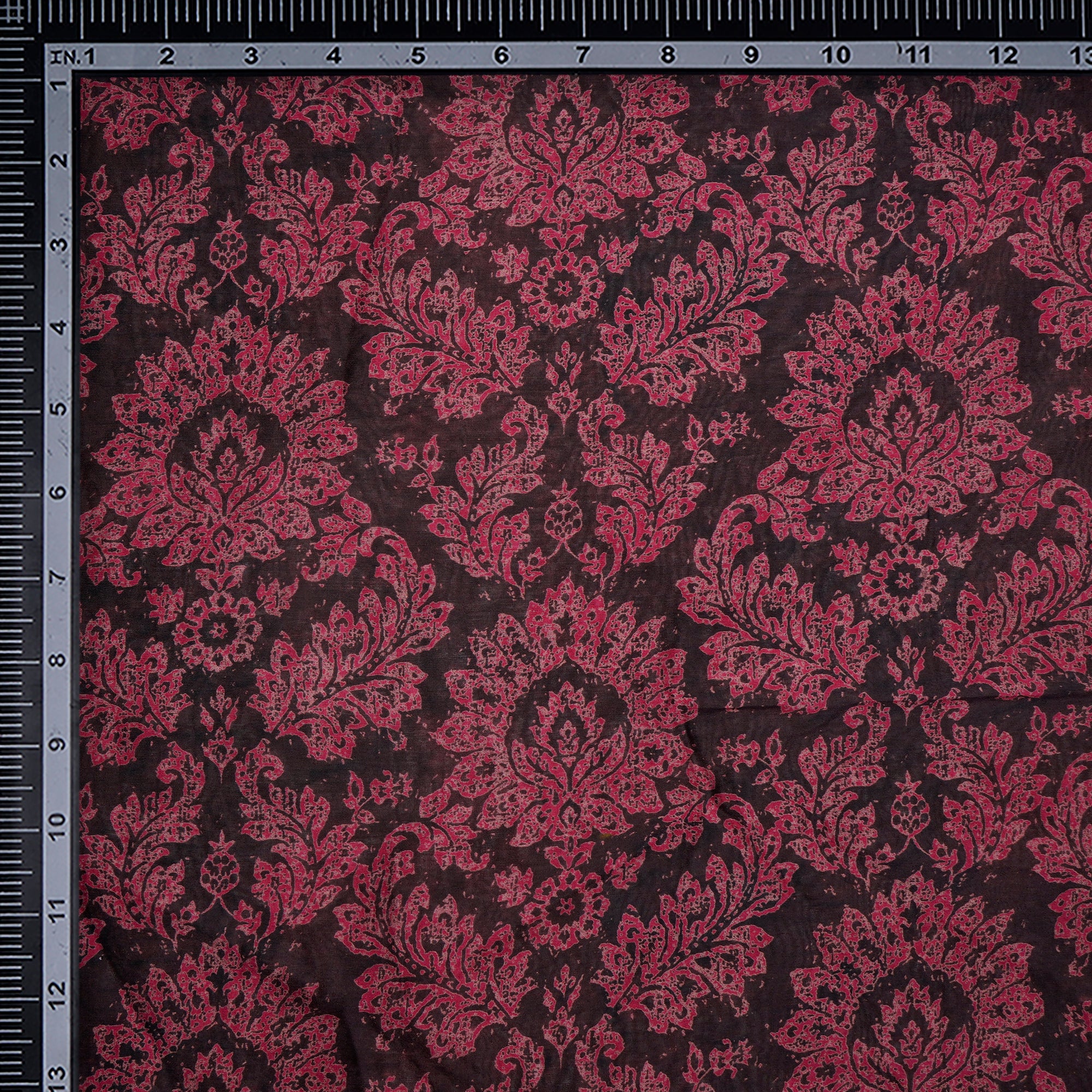 Brown-Pink Floral Pattern Digital Print Chanderi Fabric