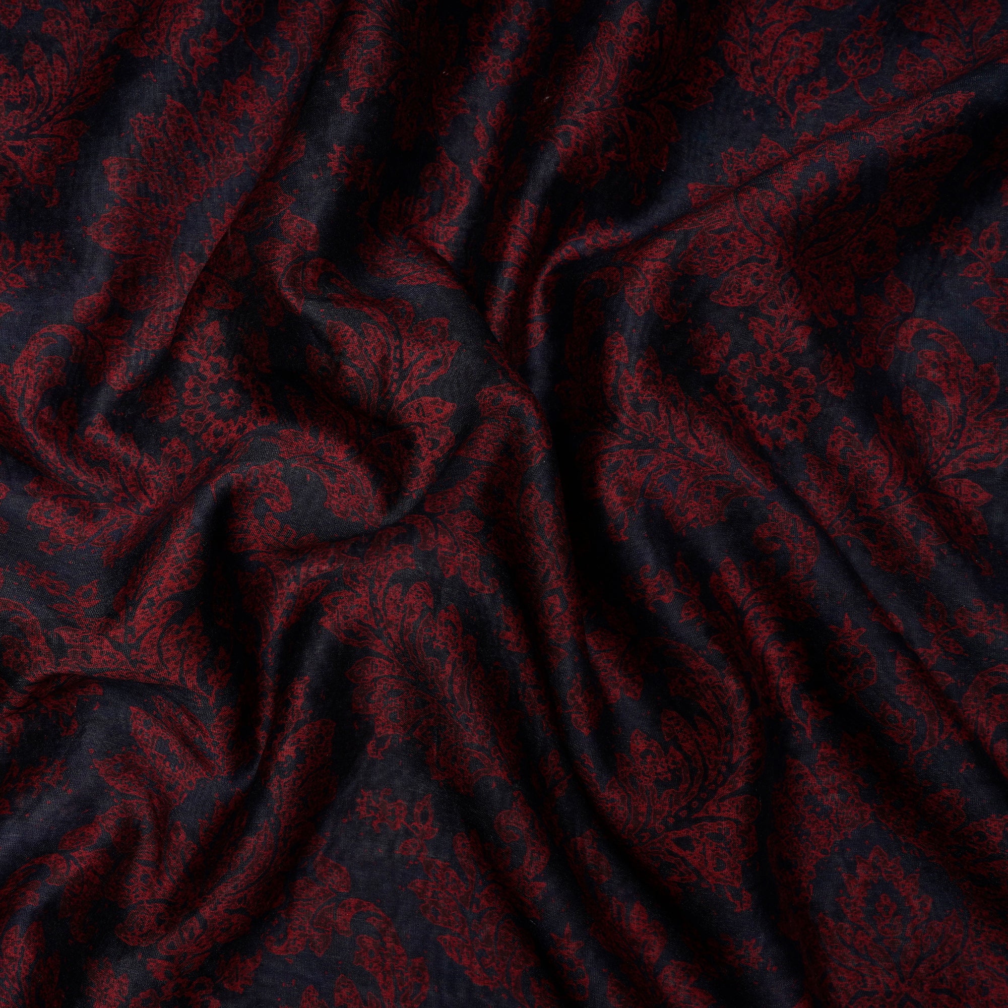 Blue-Red Floral Pattern Digital Print Chanderi Fabric