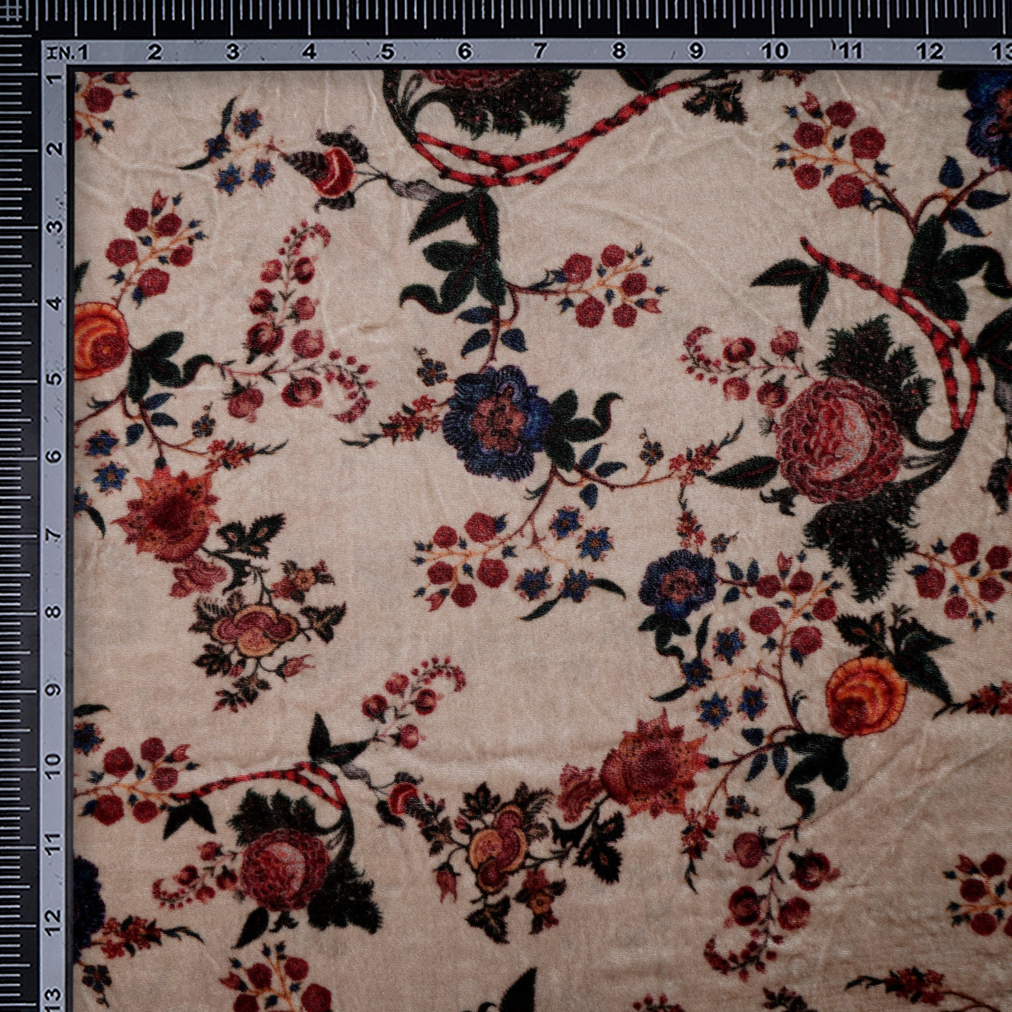 Multi Color Floral Pattern Digital Print Silk Velvet Fabric