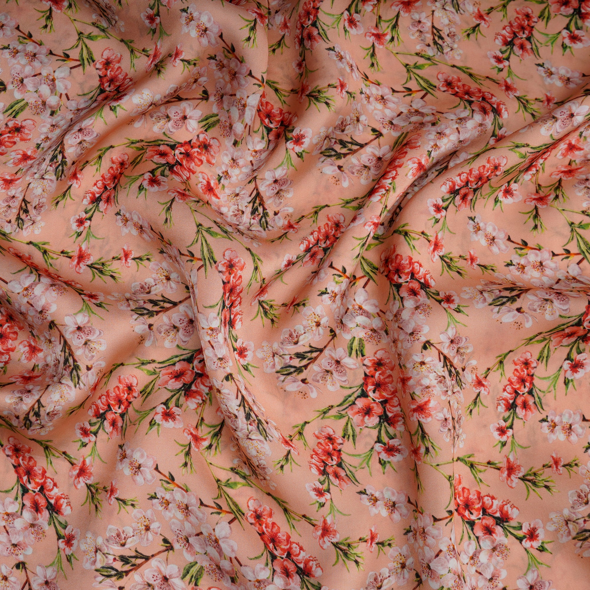 Peach Color Digital Printed Bemberg Satin Fabric