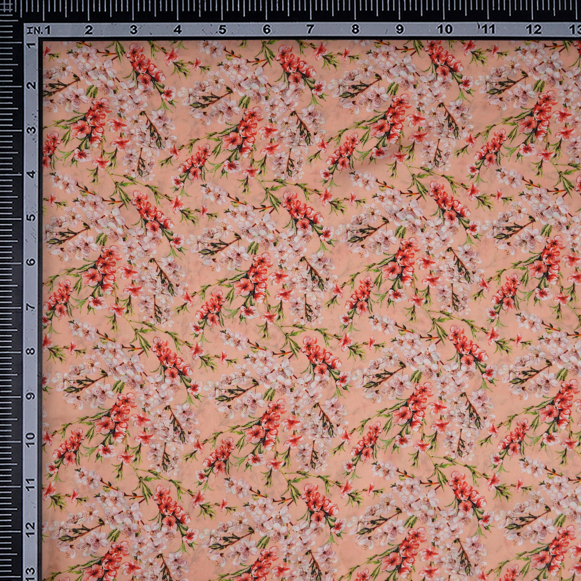 Peach Color Digital Printed Bemberg Satin Fabric