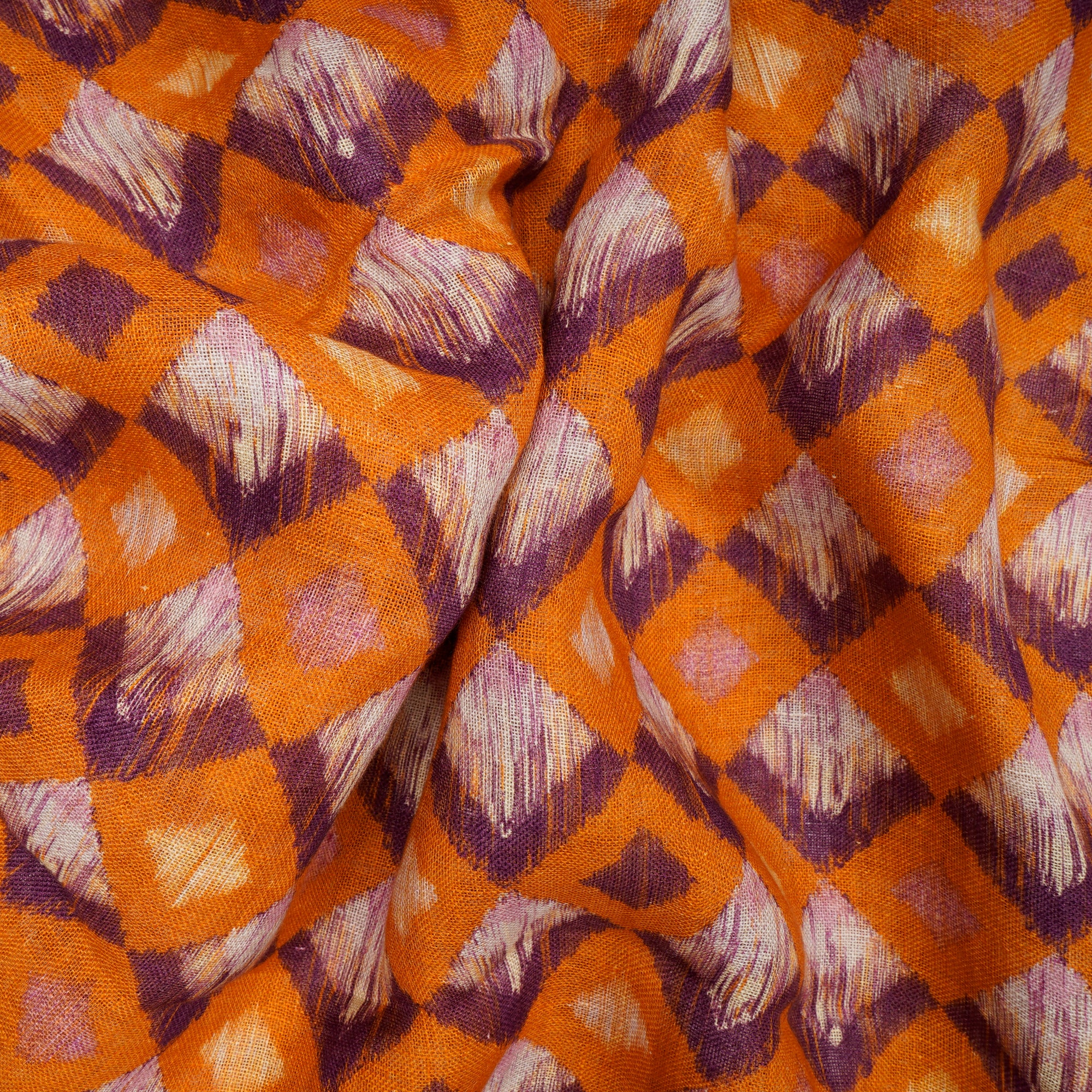 Orange-Purple Geometric Pattern Digital Print Gauge Linen Fabric