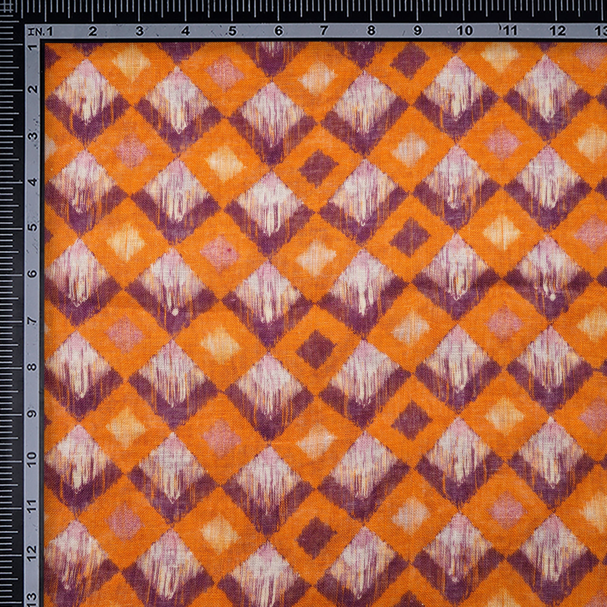 Orange-Purple Geometric Pattern Digital Print Gauge Linen Fabric