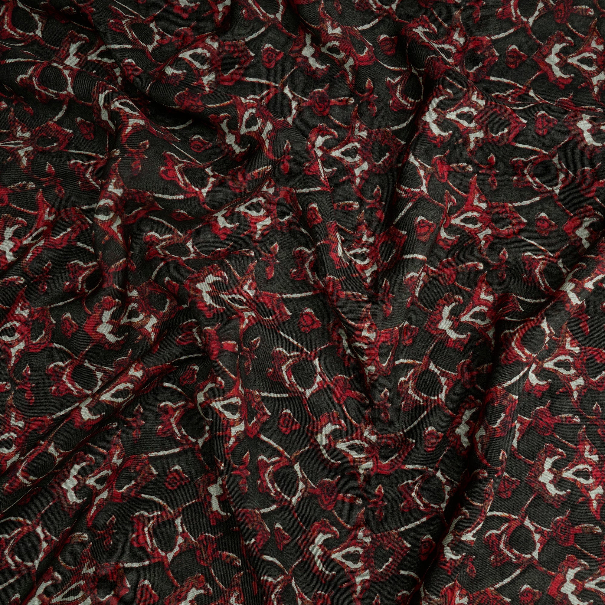 Red-Dark Green Color Digital Printed Modal Satin Fabric