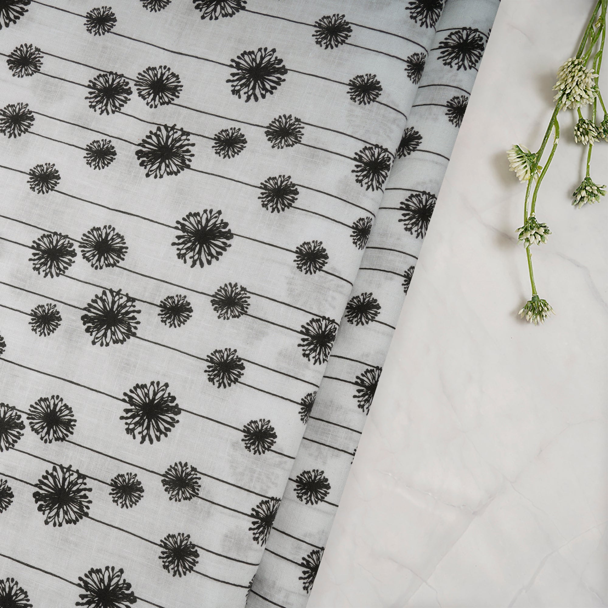 White-Black Color Digital Printed Excel Linen Fabric