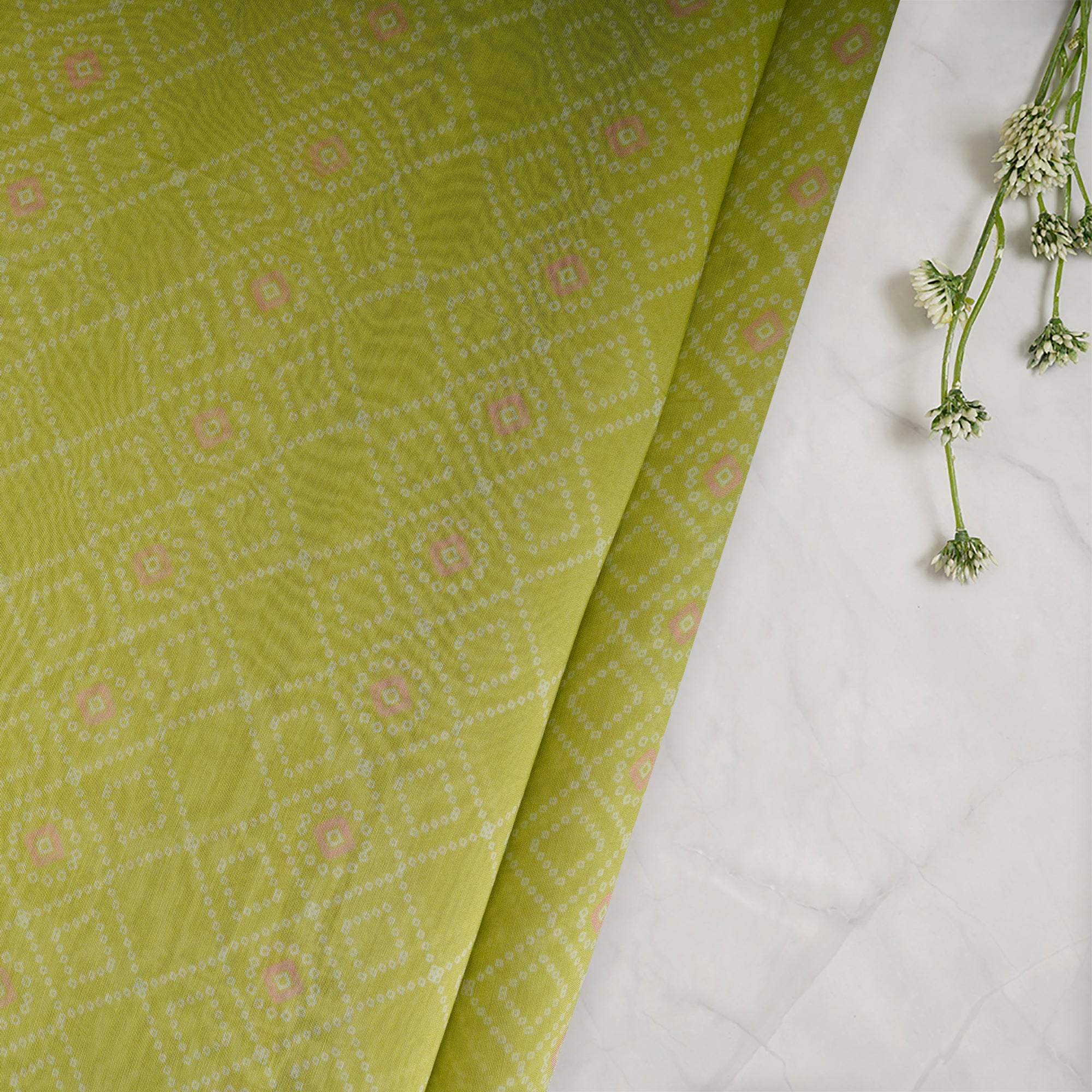 Light Green Color Digital Printed Chanderi Fabric