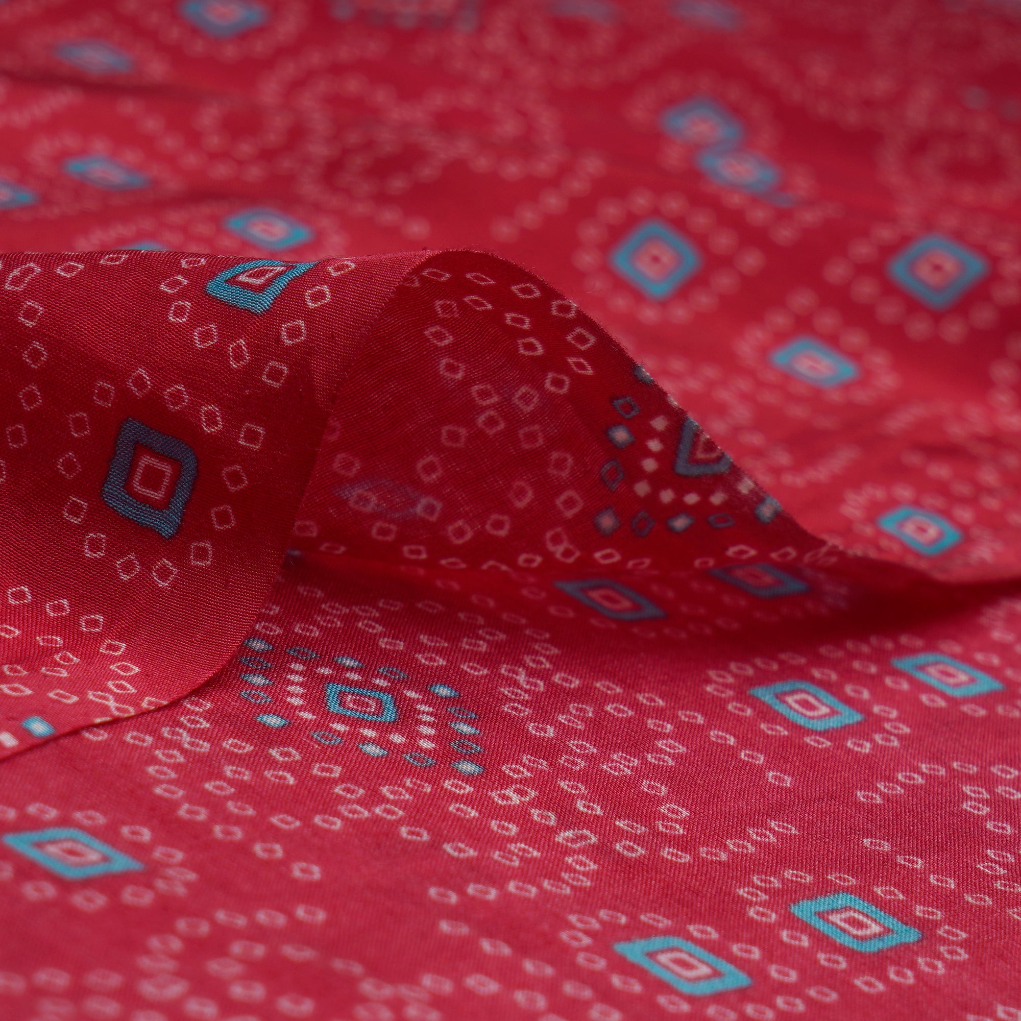 Red Bandhani Pattern Digital Print Chanderi Fabric