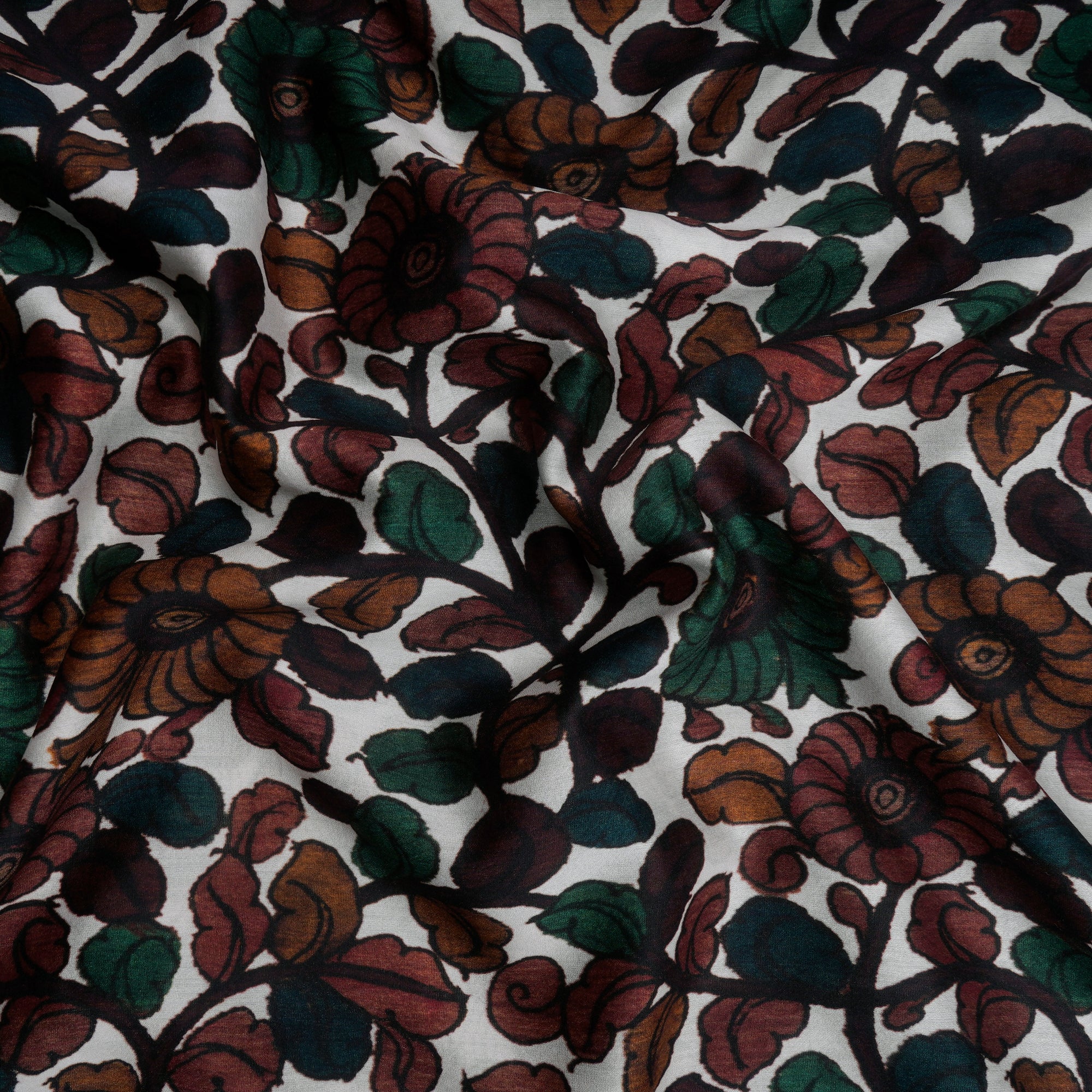 Brown Color Digital Printed Pure Chanderi Fabric