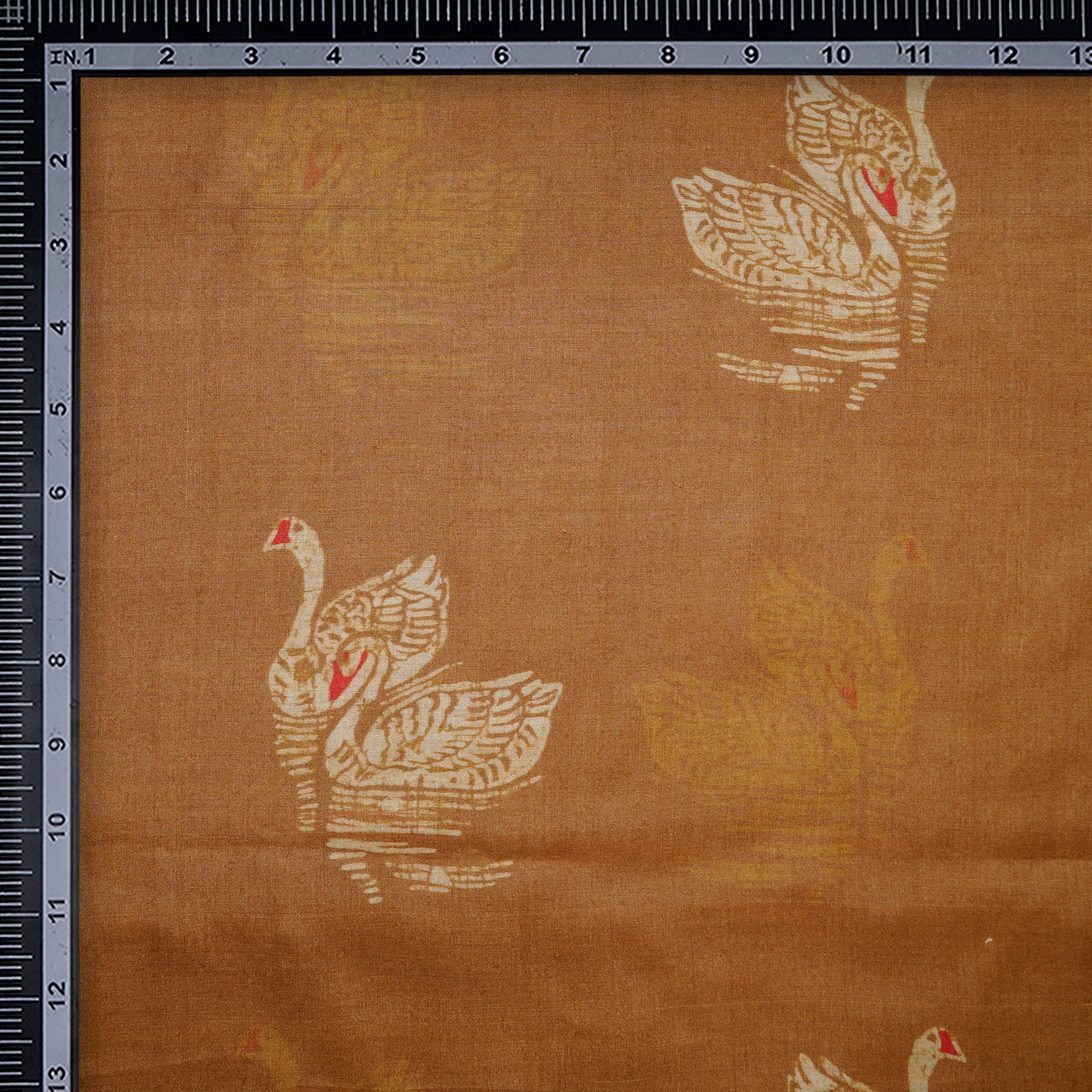 Golden Brown Motif Pattern Digital Print Tusser Muga Fabric