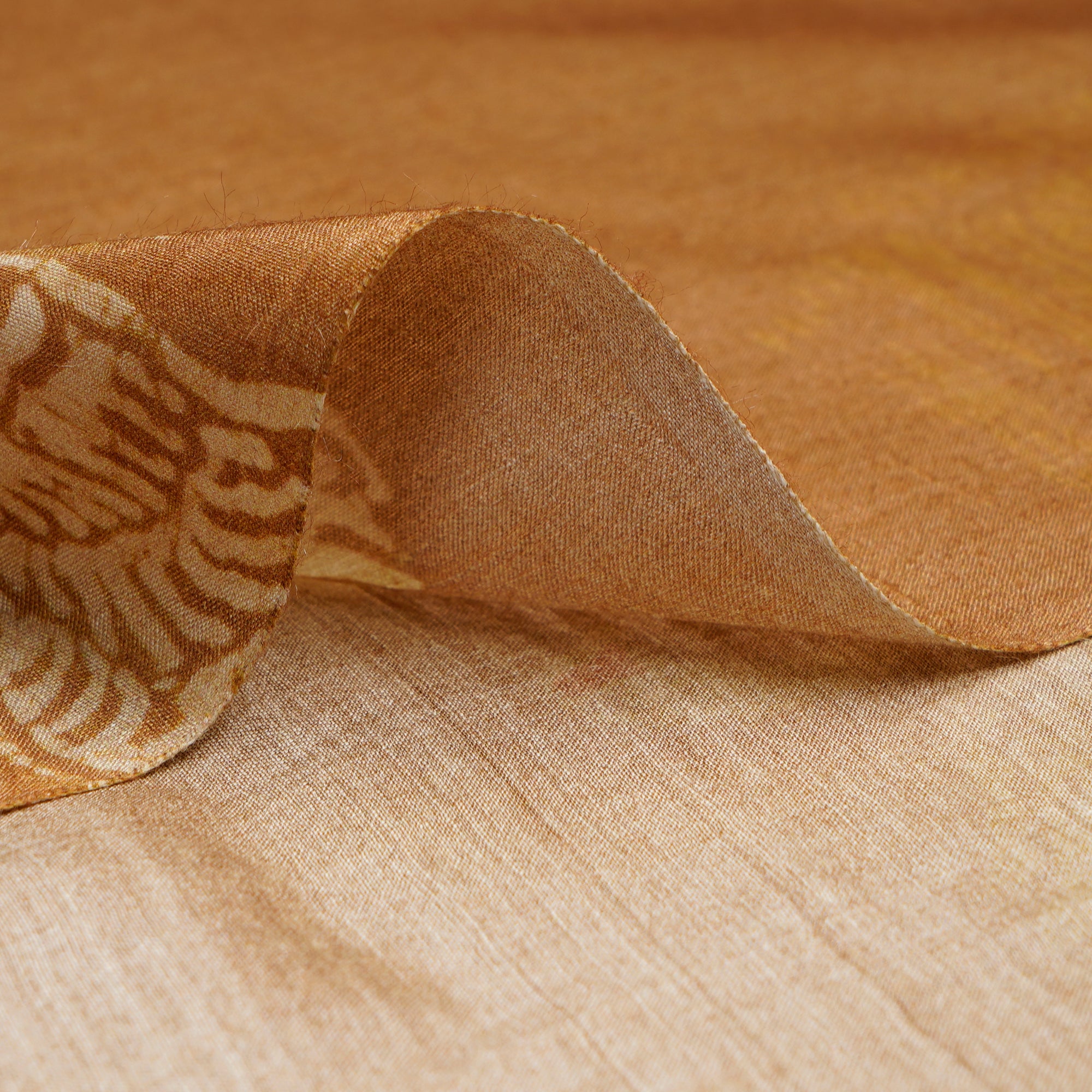 Golden Brown Motif Pattern Digital Print Tusser Muga Fabric