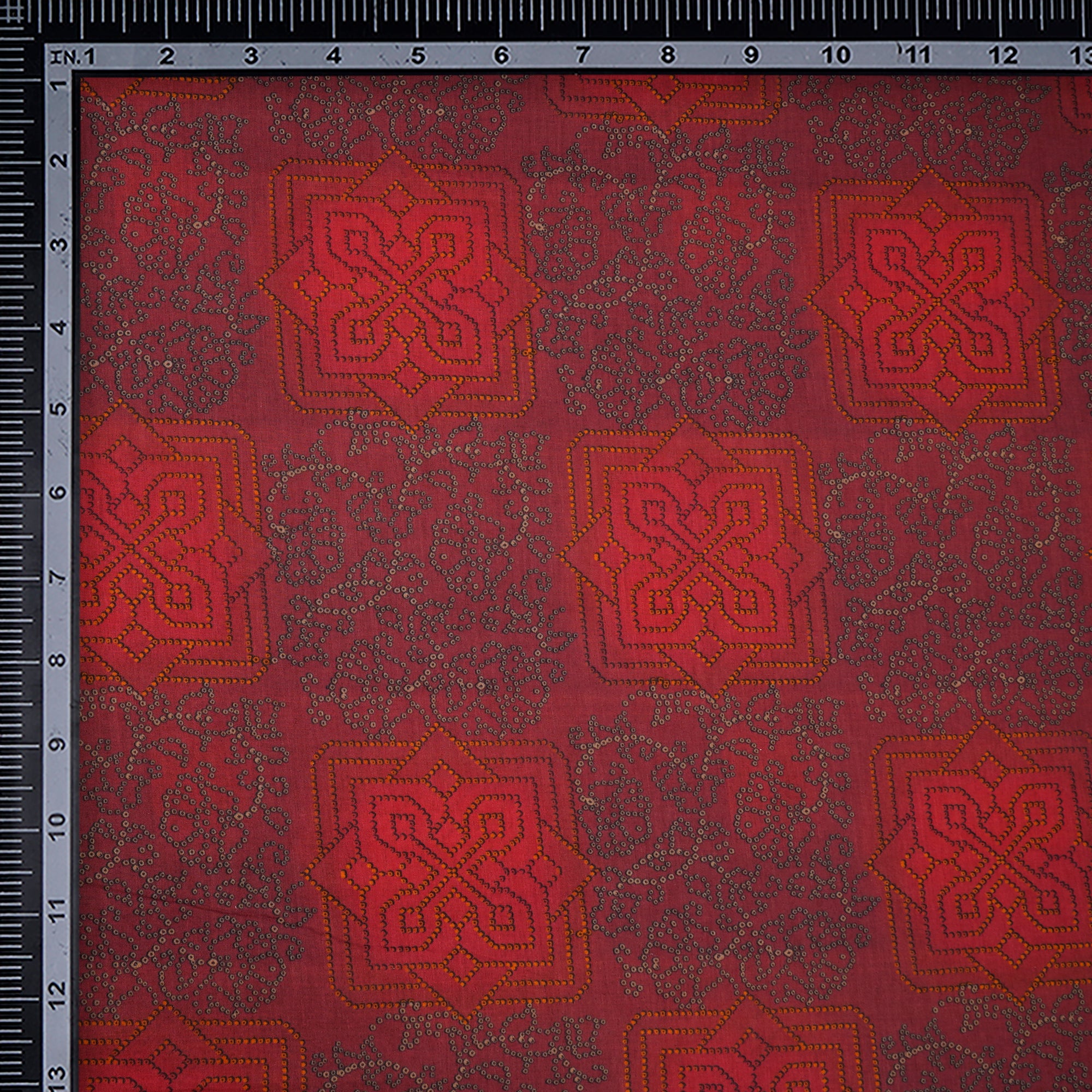 Deep Red Bandhani Pattern Digital Print Voile Cotton Fabric