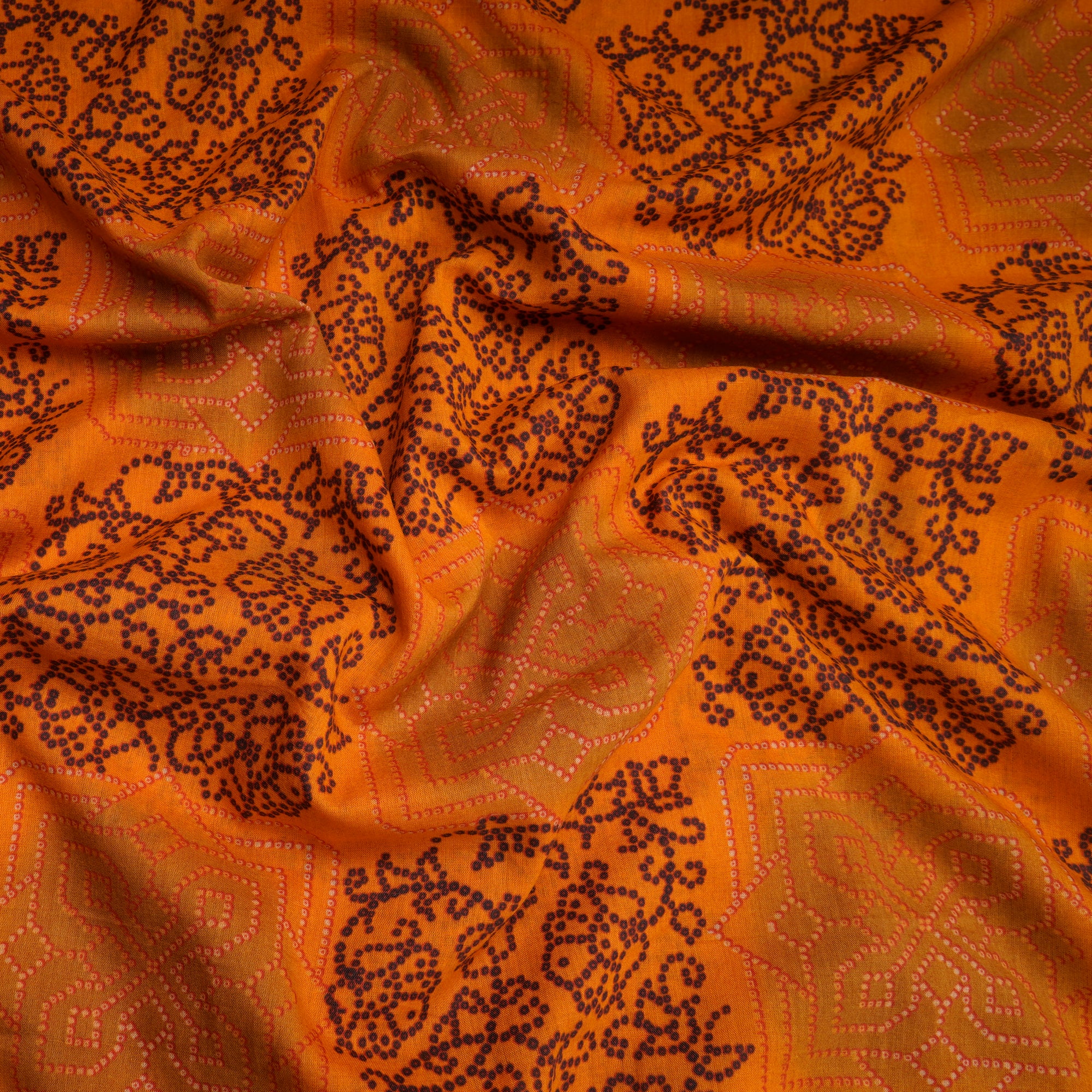 Mustard Bandhani Pattern Digital Print Voile Cotton Fabric