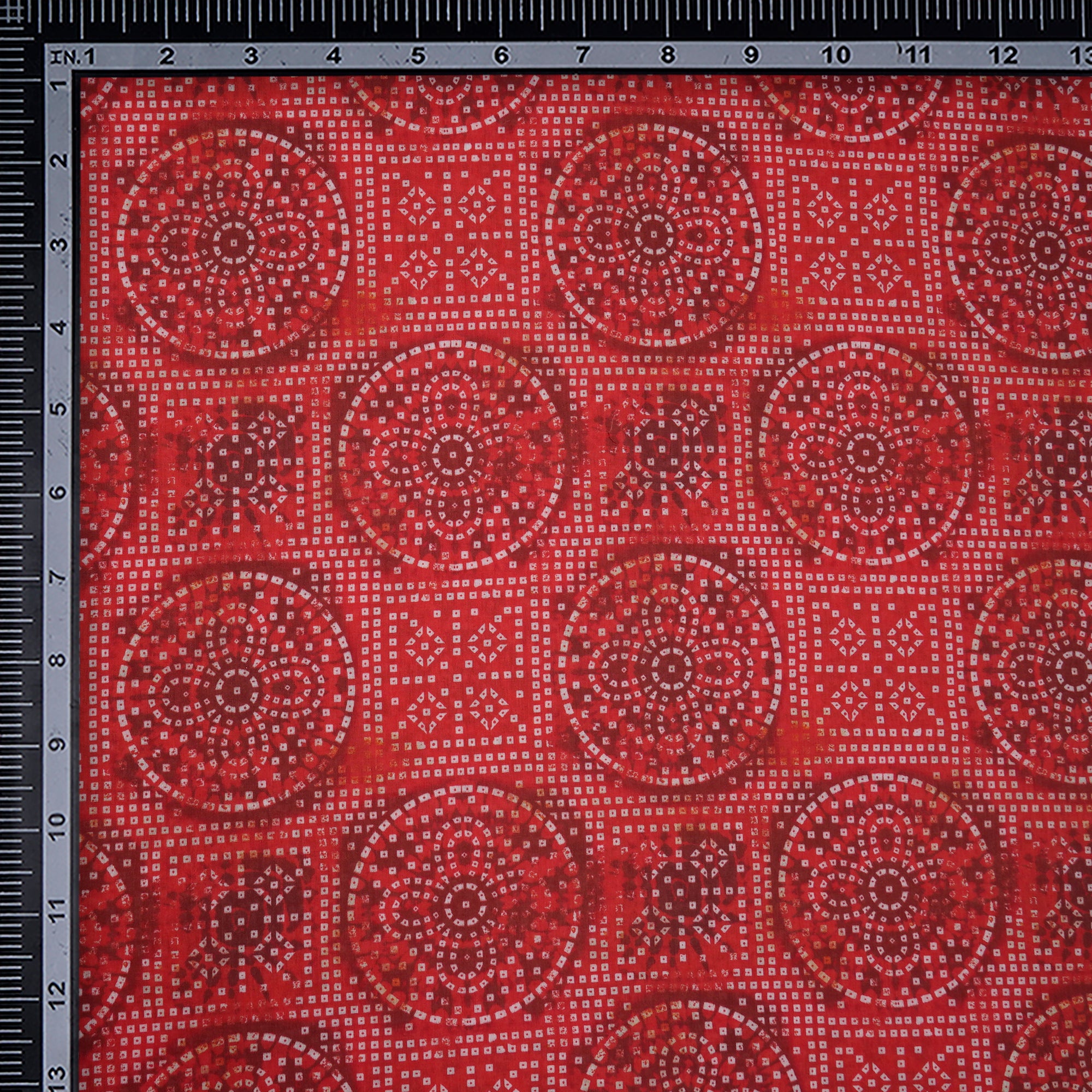 Red Bandhani Pattern Digital Print Voile Cotton Fabric