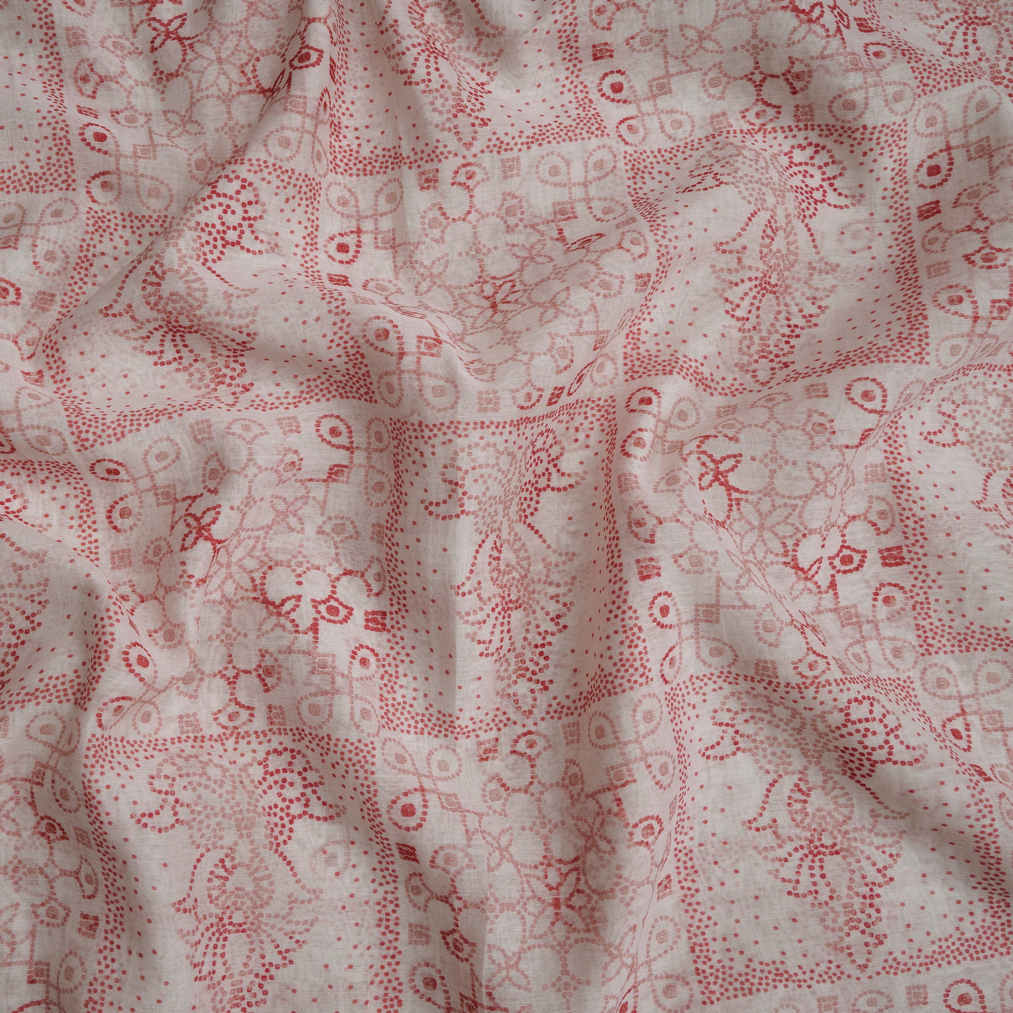 White-Red Color Digital Printed Pure Chanderi Fabric