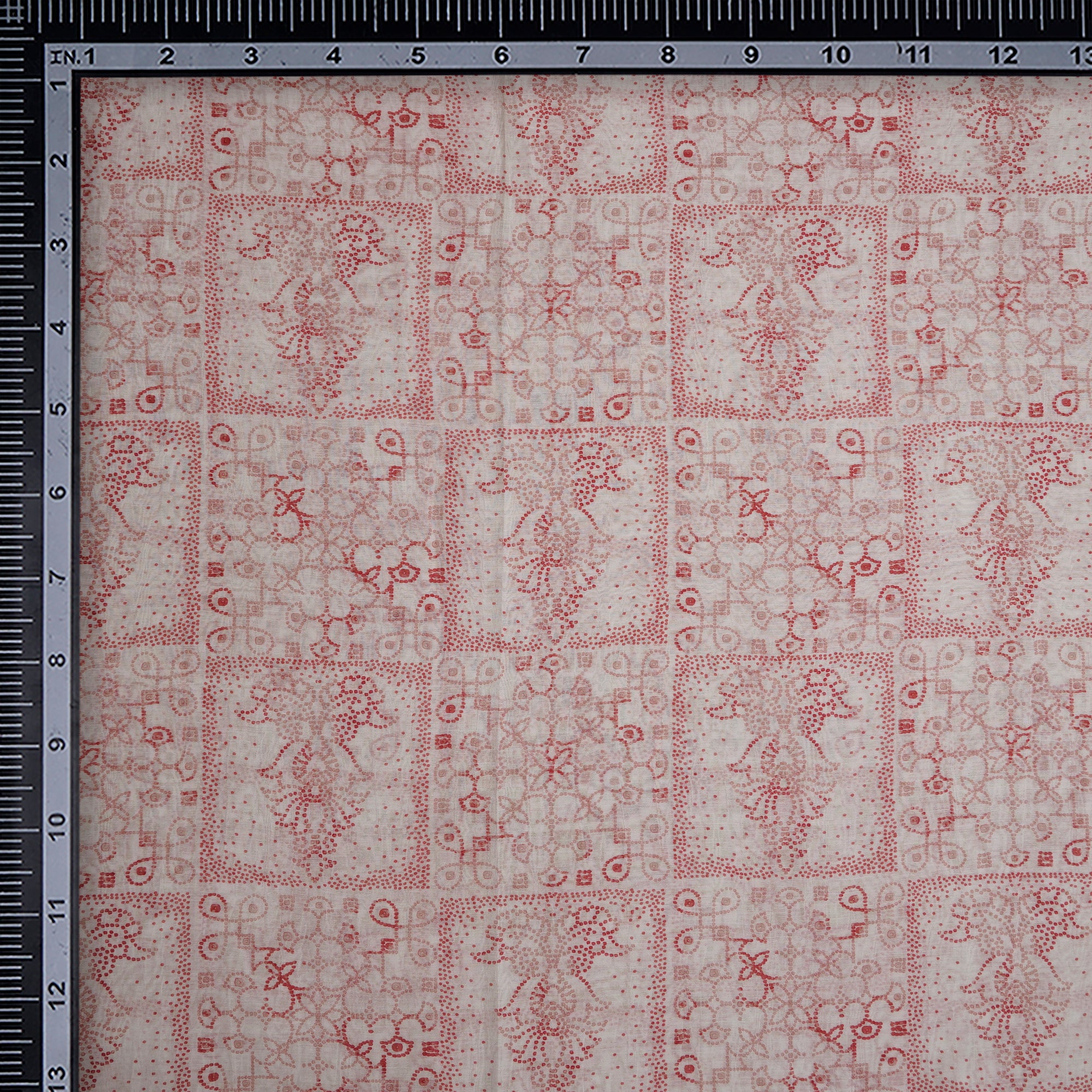 White-Red Color Digital Printed Pure Chanderi Fabric