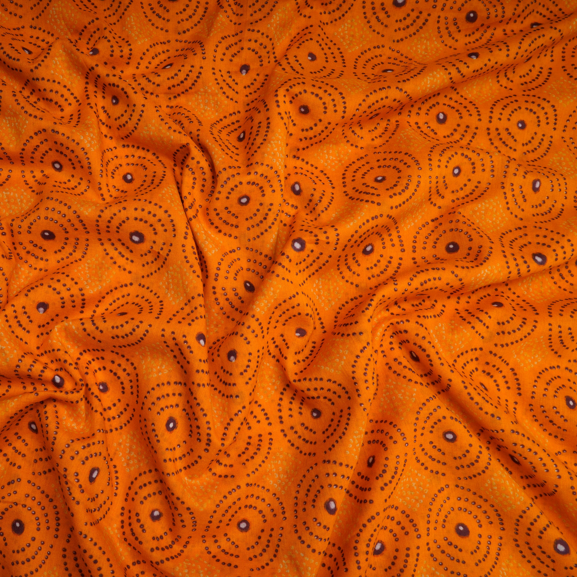 Flame Orange Geometric Pattern Digital Print Voile Cotton Fabric