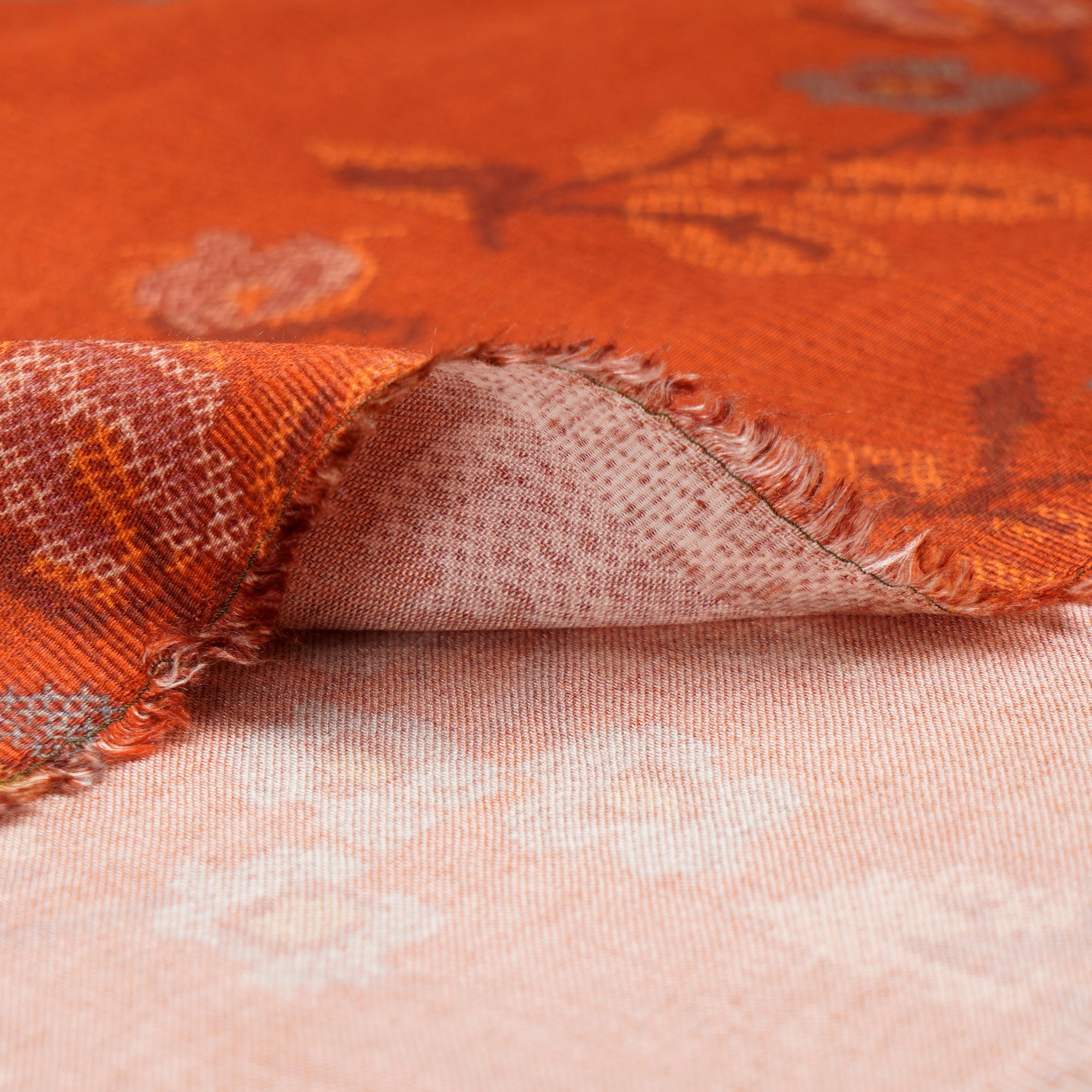 Dark Orange Floral Pattern Digital Print Viscose Fabric