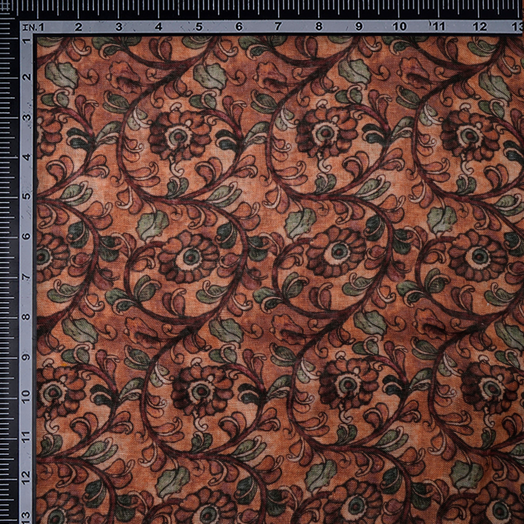 Brown Color Digital Printed Gauge Linen Fabric