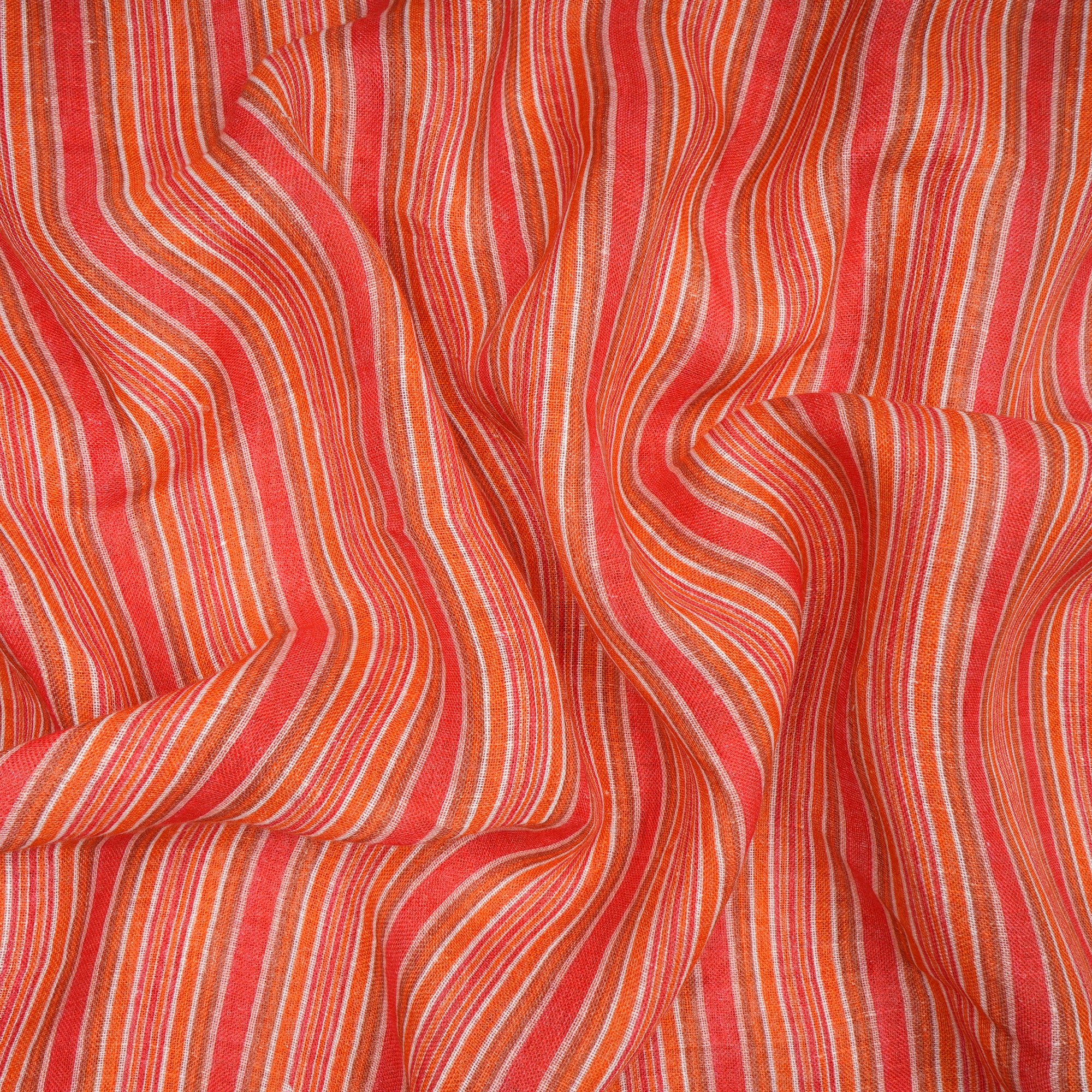 Multi Color Stripe Pattern Digital Print Gauge Linen Fabric