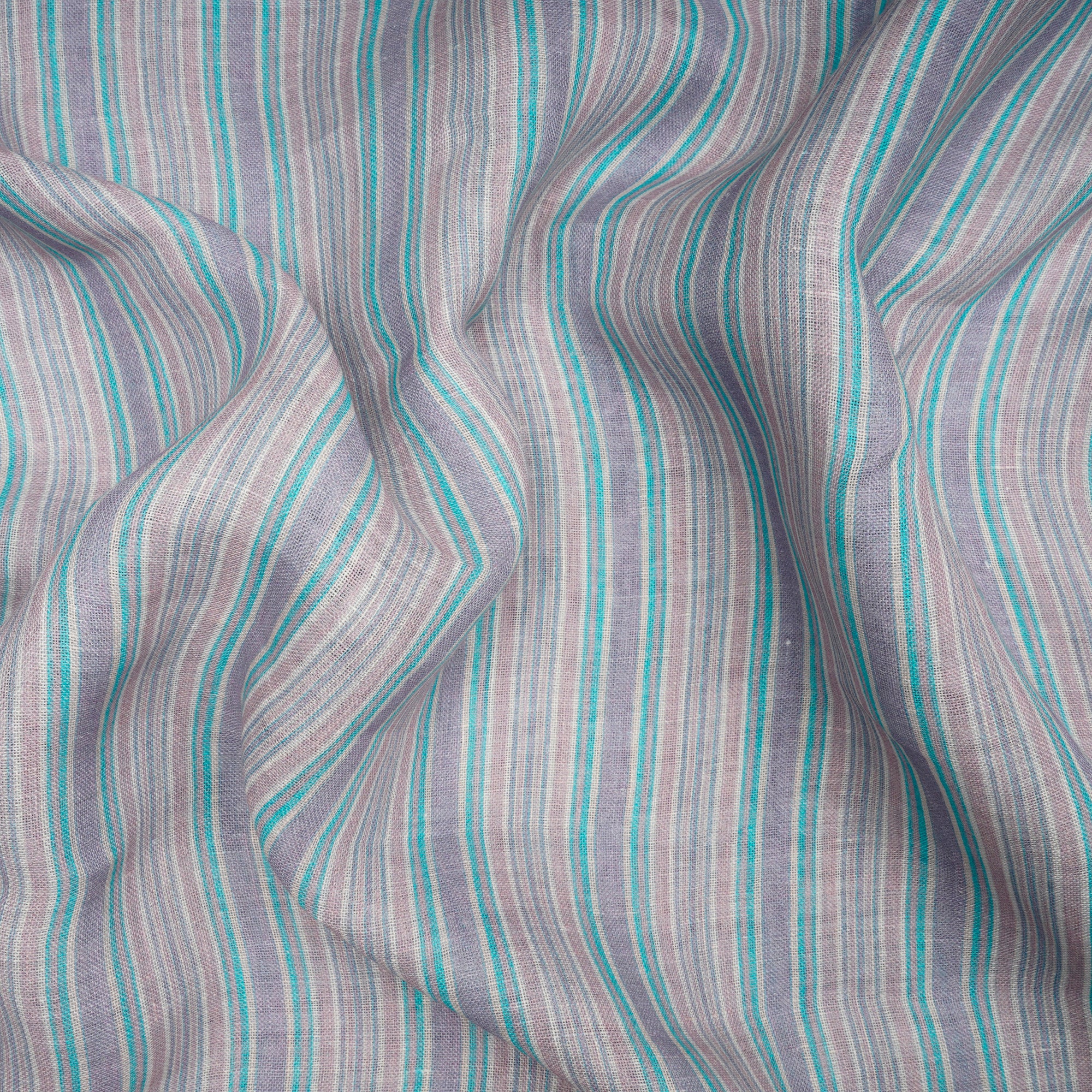 Multi Color Stripe Pattern Digital Print Gauge Linen Fabric