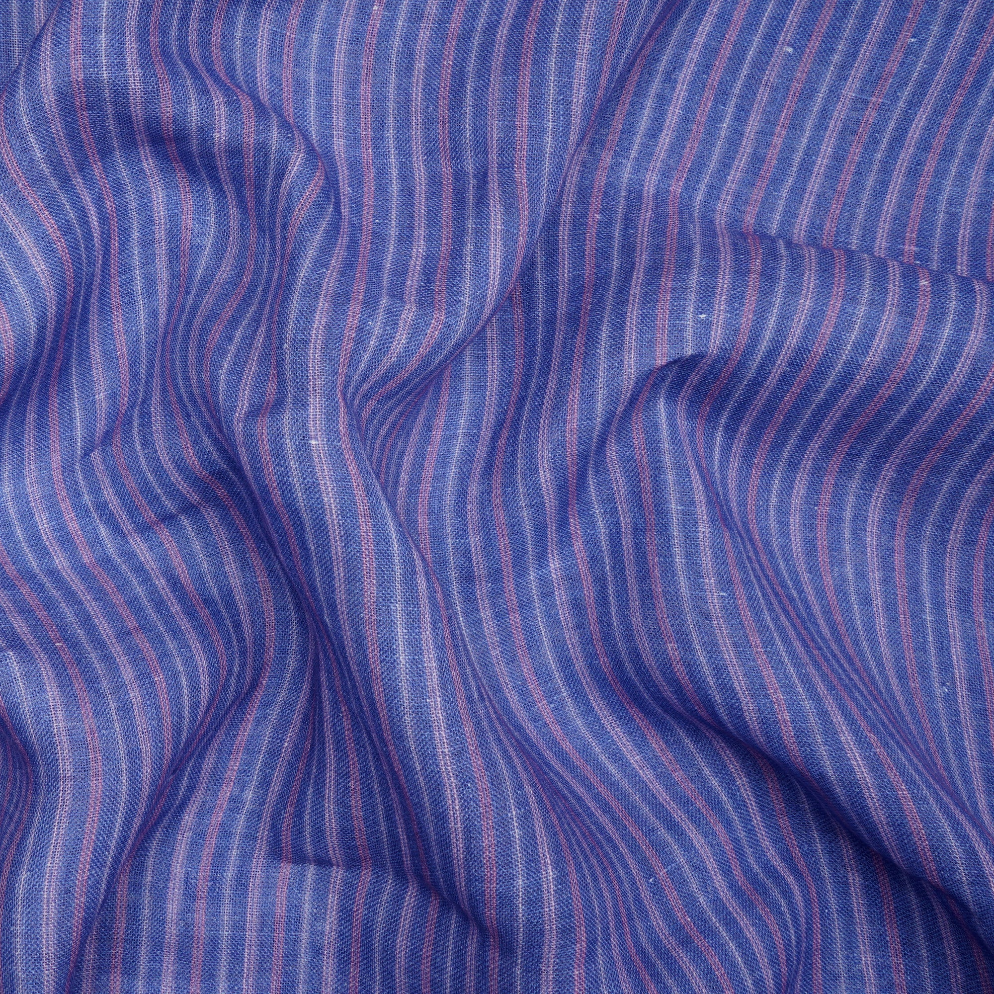 Azure Blue Stripe Pattern Digital Print Gauge Linen Fabric