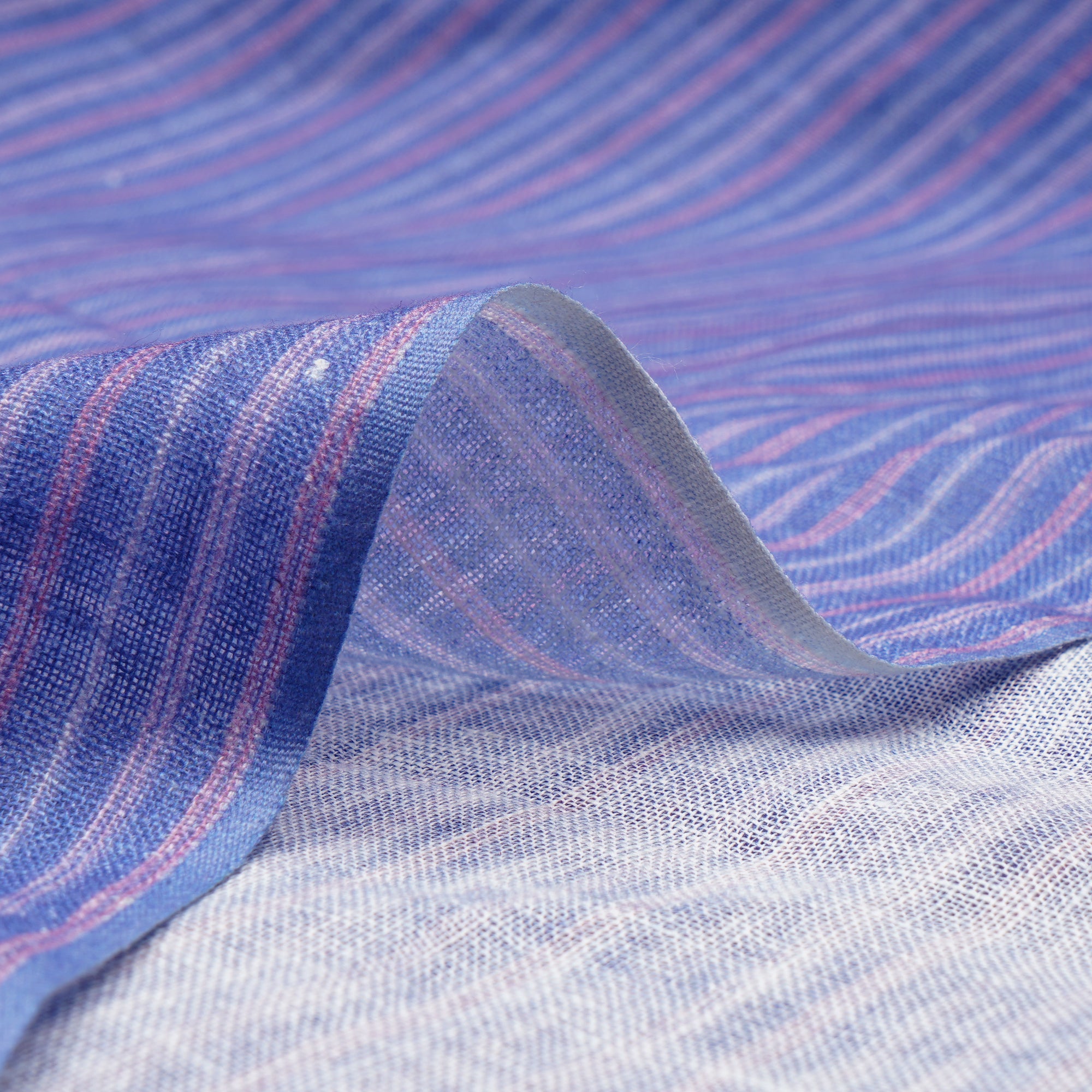 Buy Azure Blue Stripe Pattern Digital Print Gauge Linen Fabric 92954