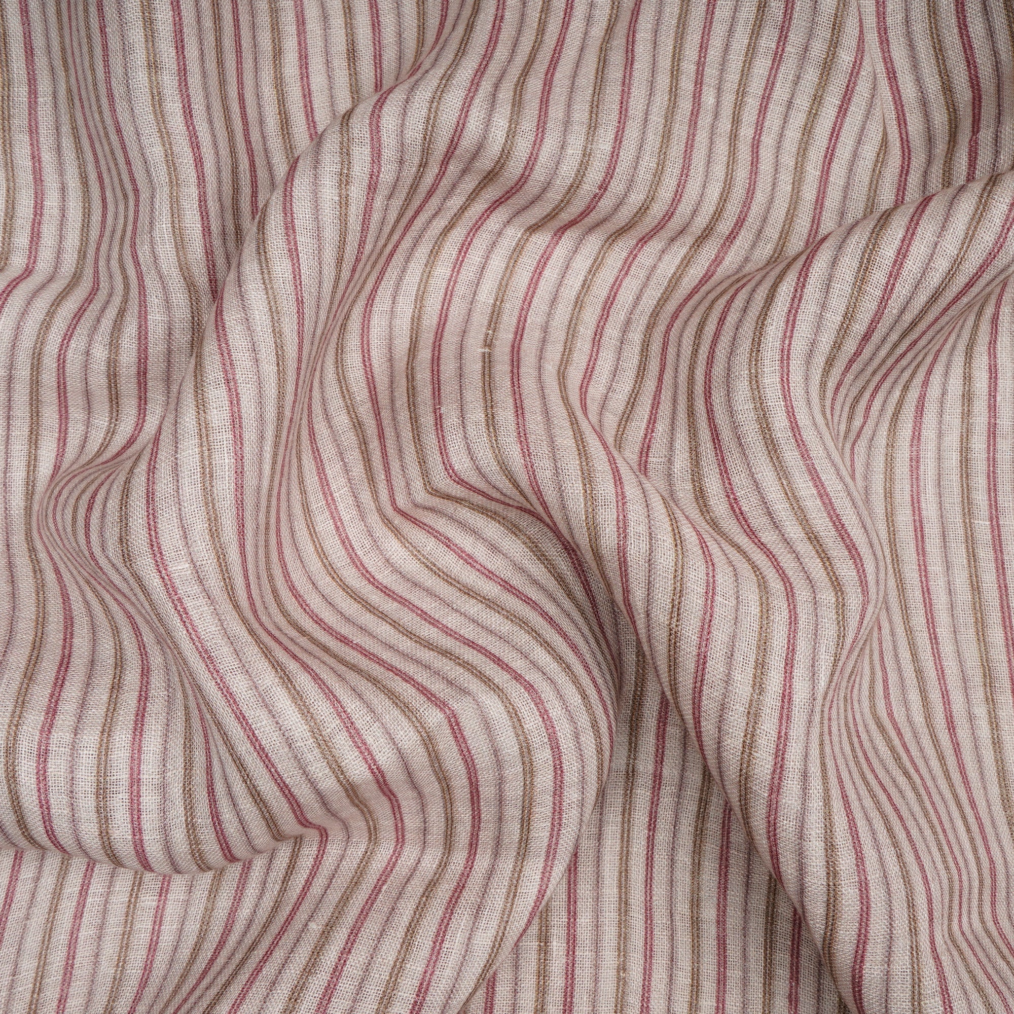 Almond Peach Stripe Pattern Digital Print Gauge Linen Fabric