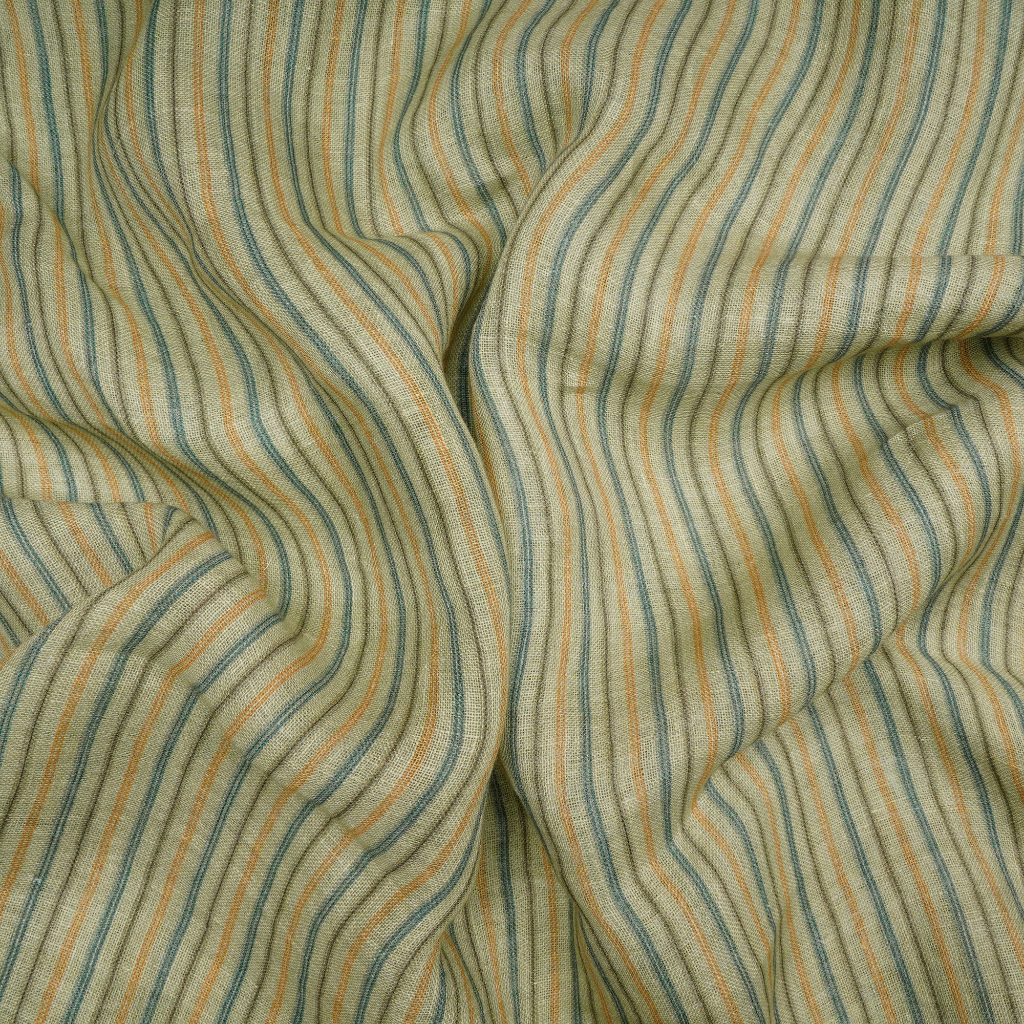 Nile Green Stripe Pattern Digital Print Gauge Linen Fabric