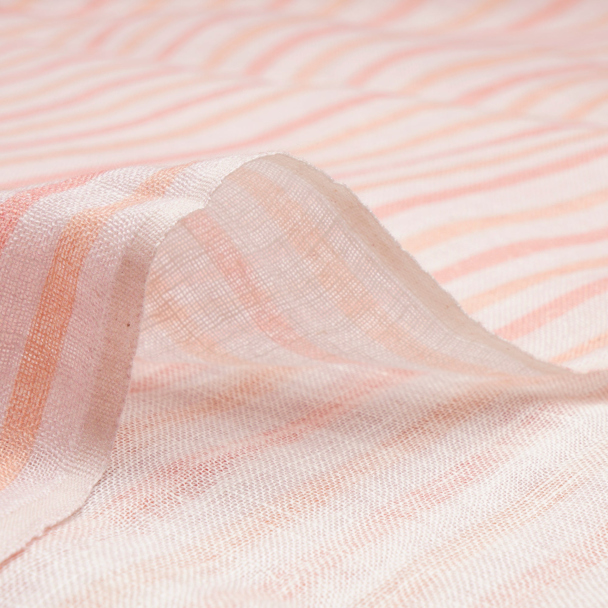 Baby Pink Stripe Pattern Digital Print Gauge Linen Fabric