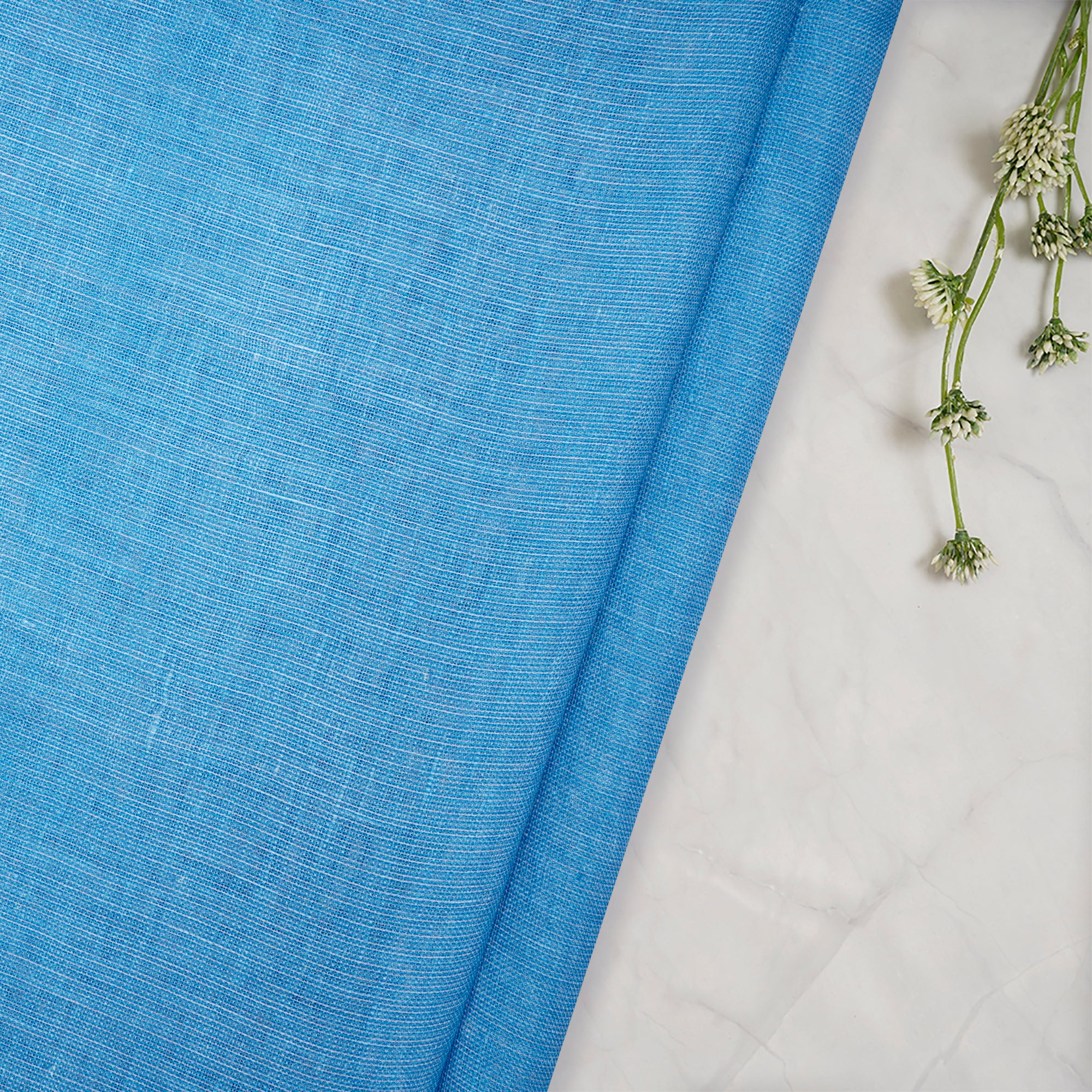 Norse Blue Plain Digital Print Gauge Linen Fabric