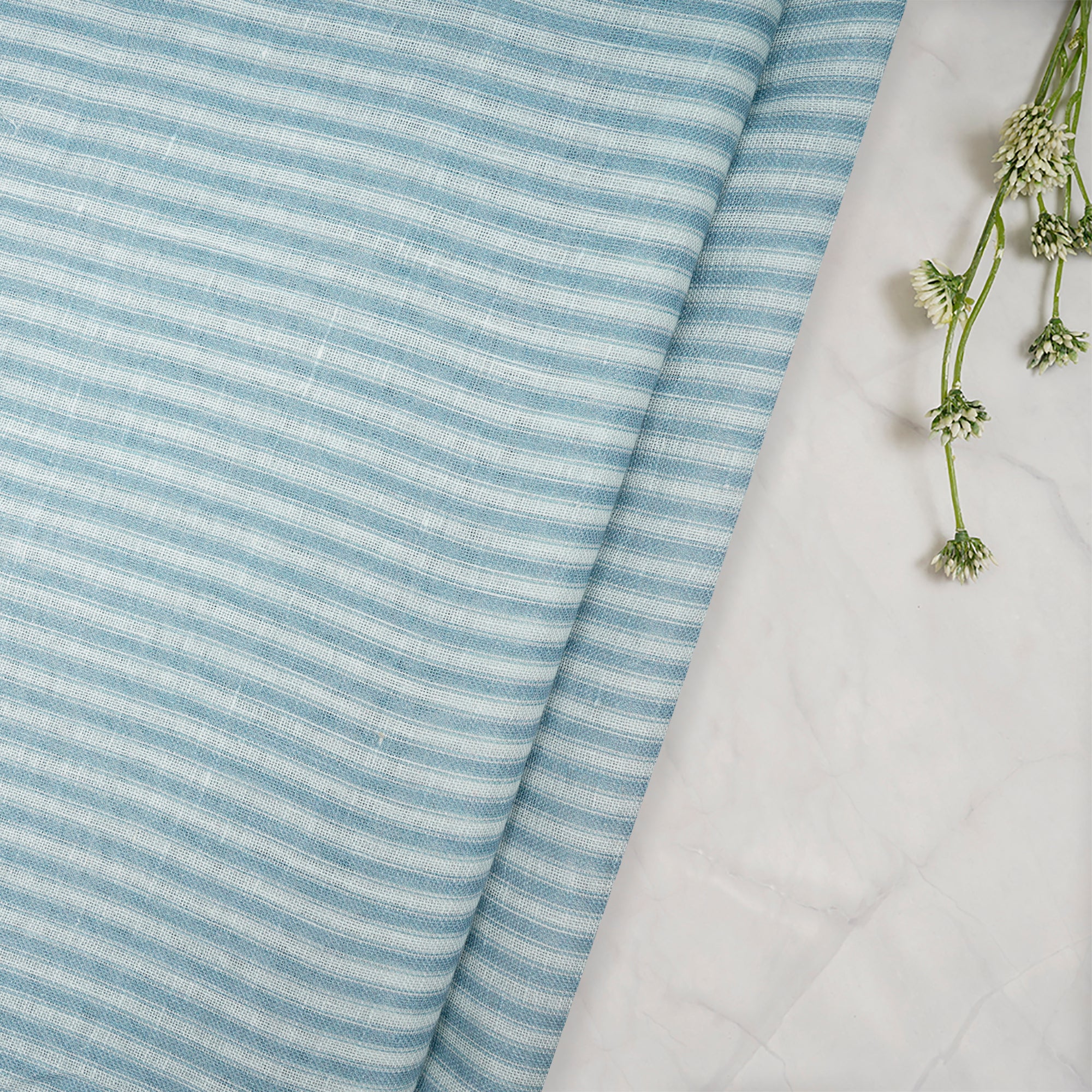 Cabana Blue Stripe Pattern Digital Print Gauge Linen Fabric