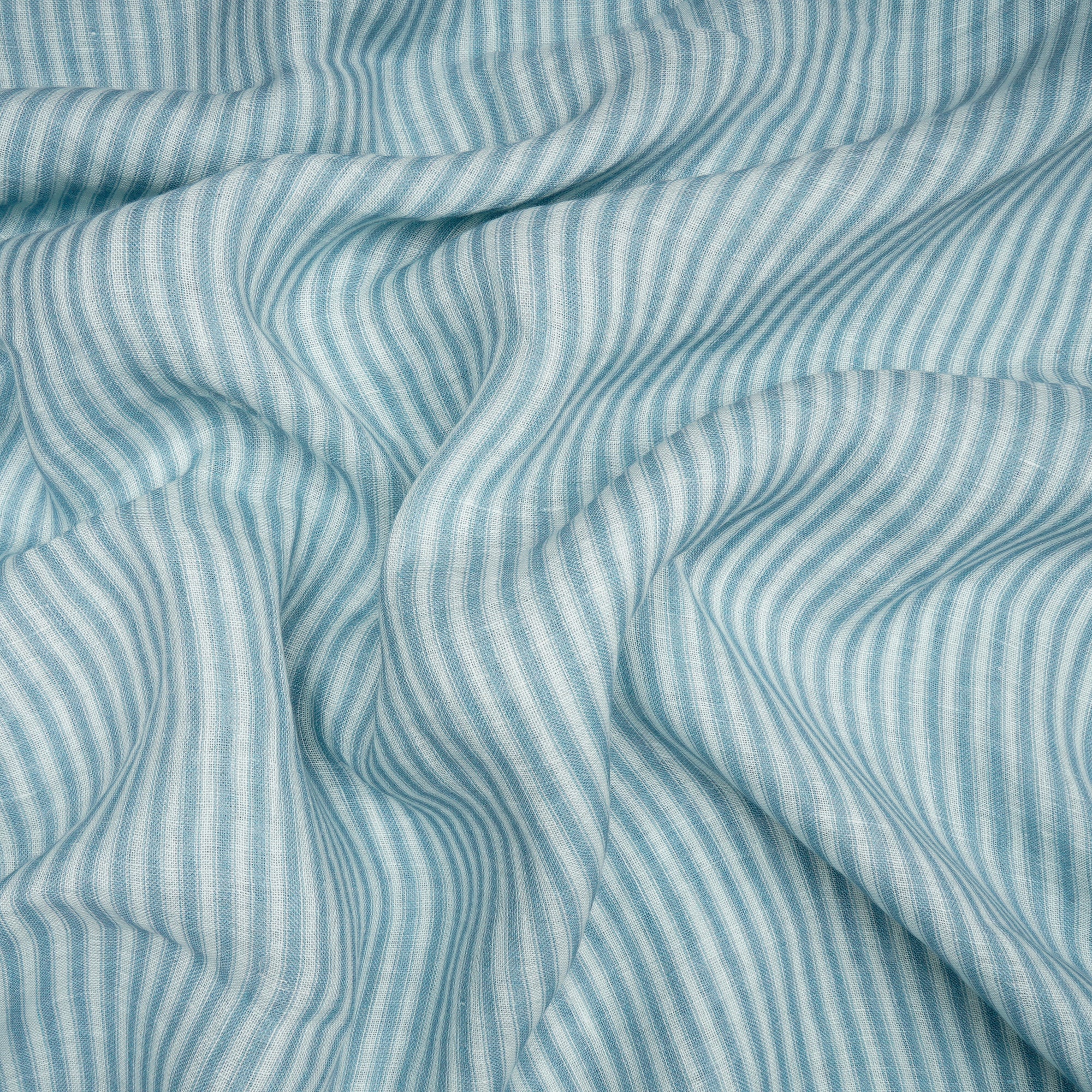 Cabana Blue Stripe Pattern Digital Print Gauge Linen Fabric