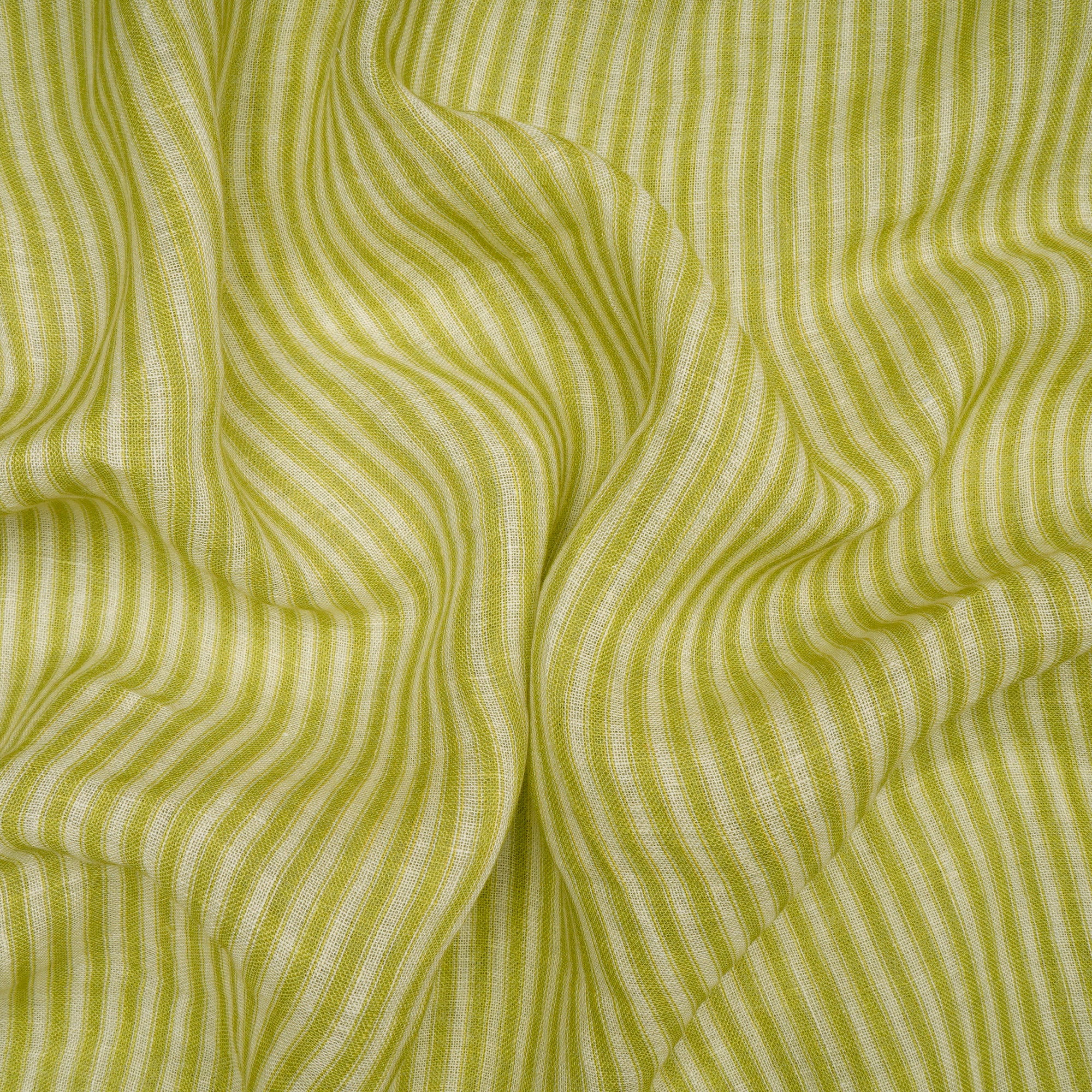 Leaf Green Stripe Pattern Digital Print Gauge Linen Fabric