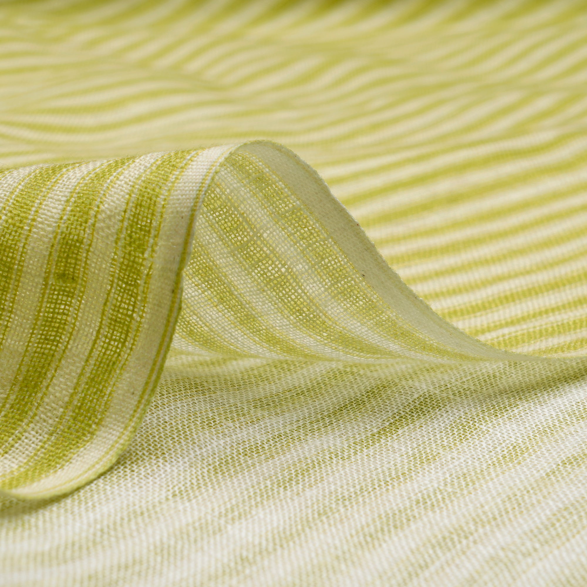 Leaf Green Stripe Pattern Digital Print Gauge Linen Fabric